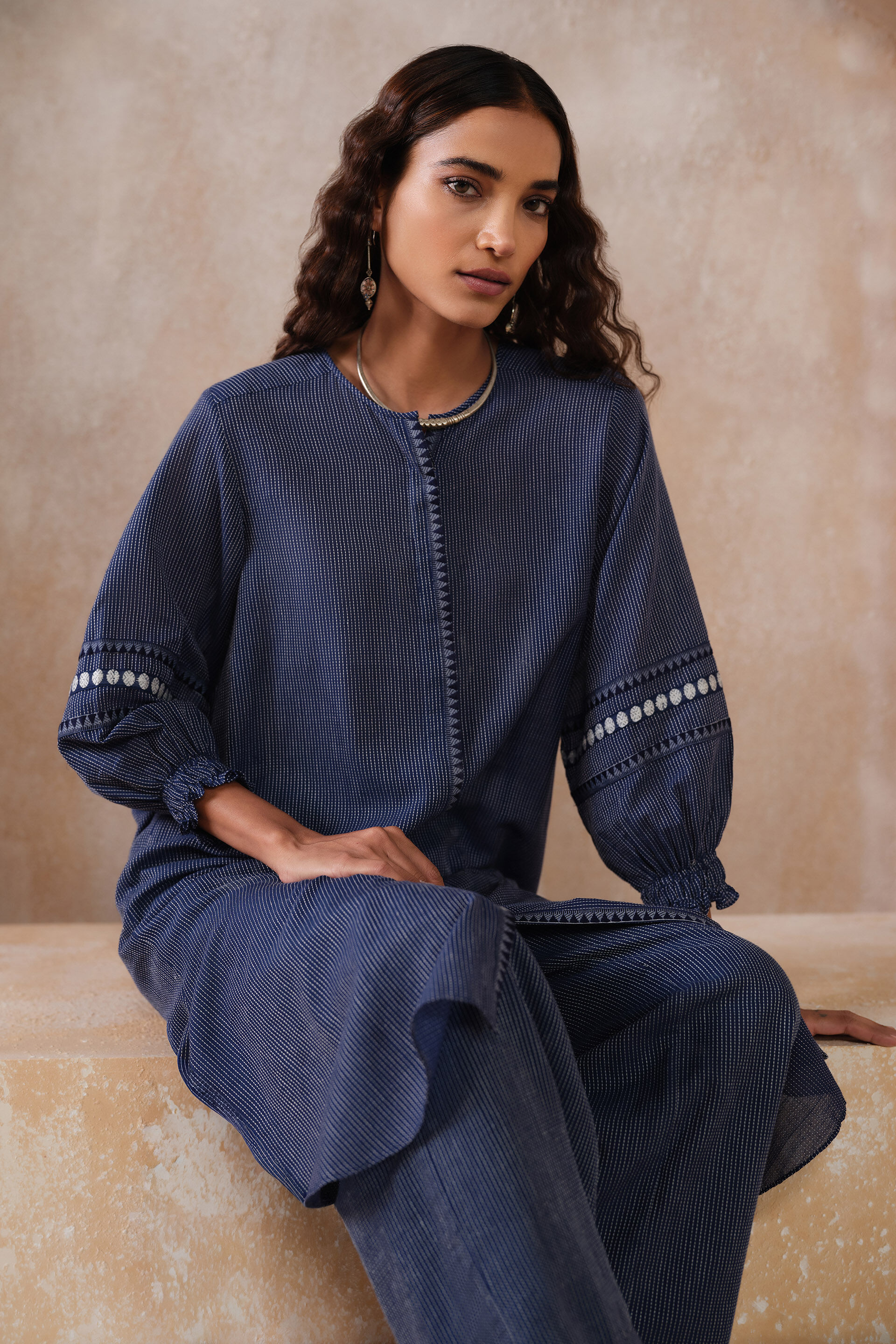 Claramay Handwoven Kurta Set - Indigo, Indigo Blue, image 4