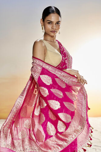 Chitra Benarasi Saree - Pink, Hot Pink, image 5