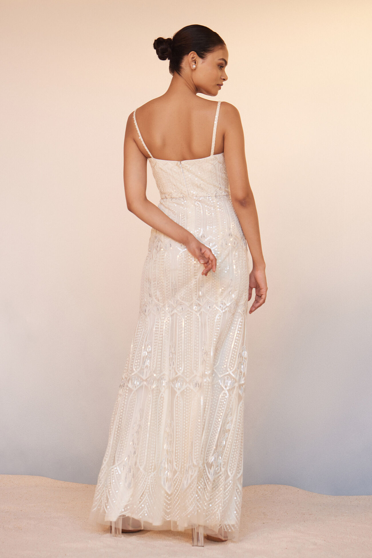 Amena Embroidered Gown, Ivory, image 3