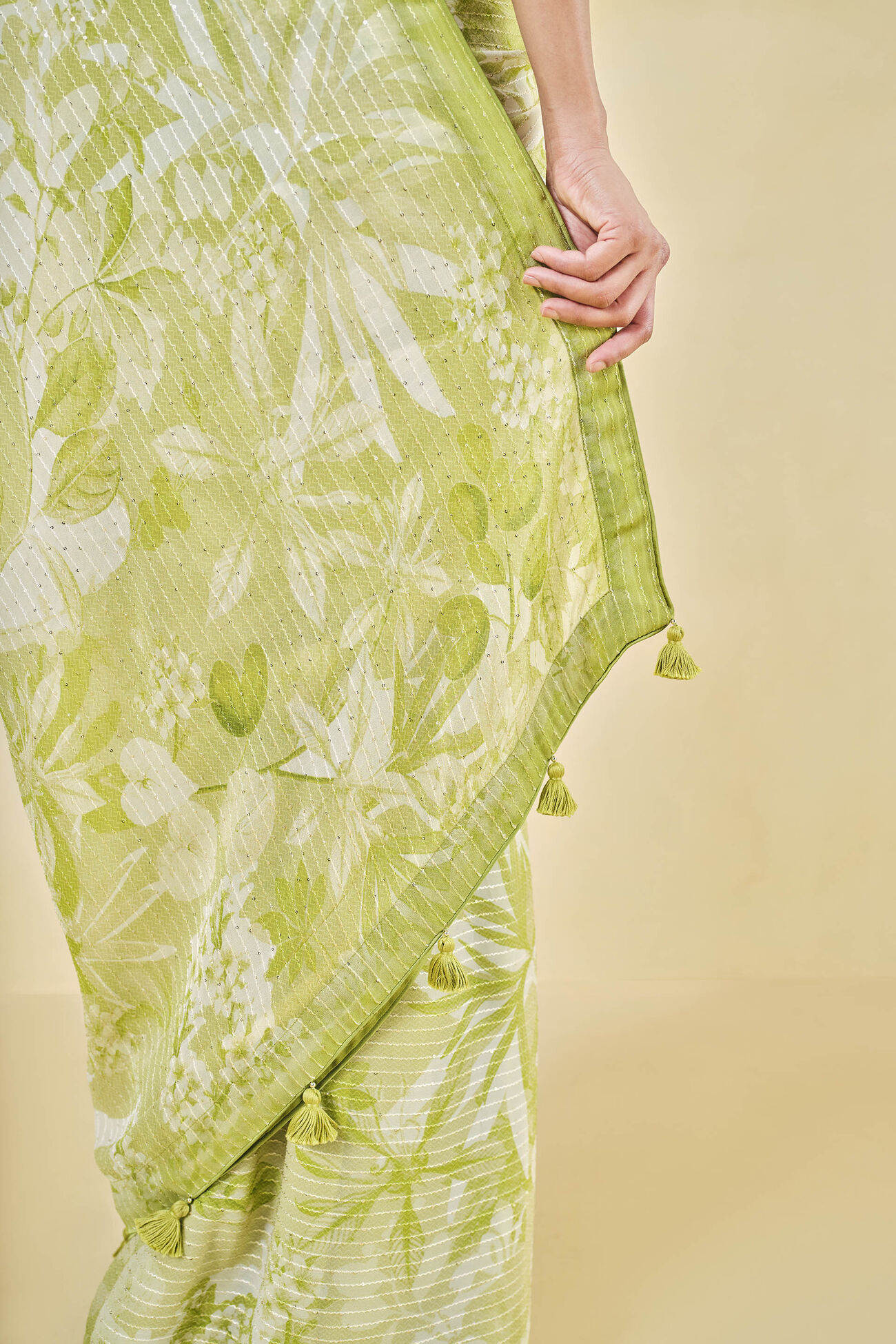 From The Tropics Georgette Saree - Lime, Lime, image 6