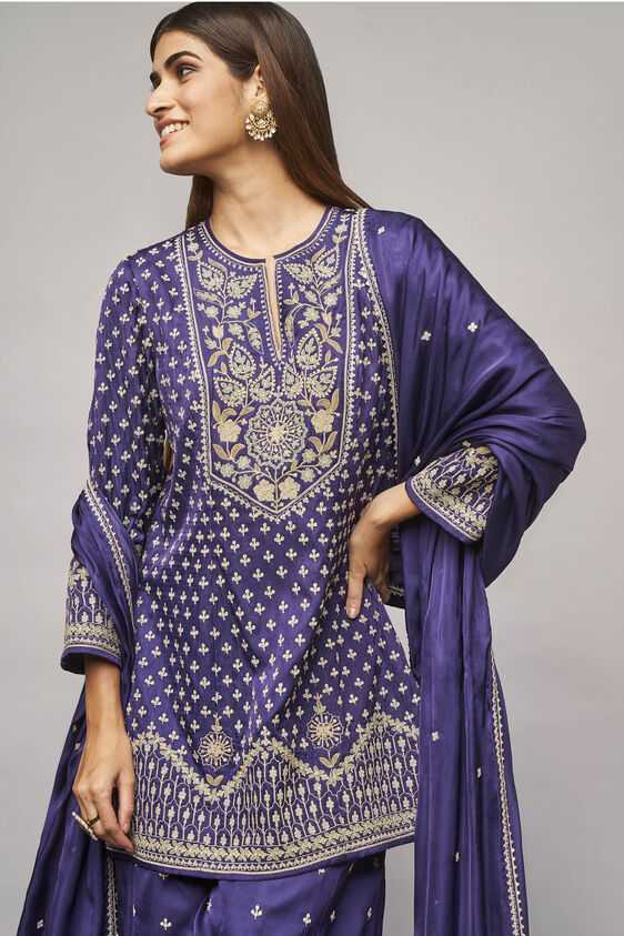 Saanjh Sharara Set, Purple, image 2