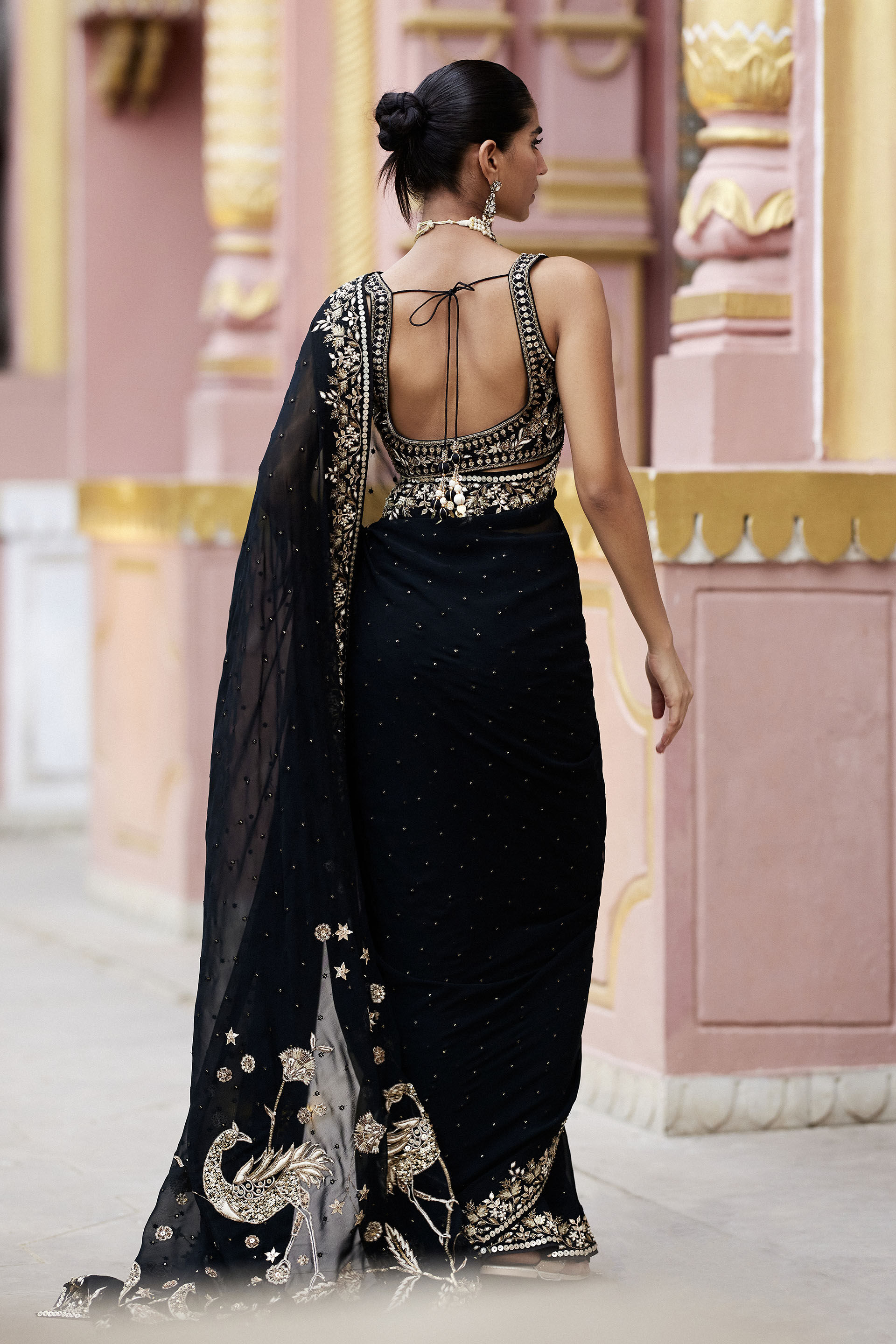 Shazfa Gota Patti & Zari Saree - Black, Black, image 3