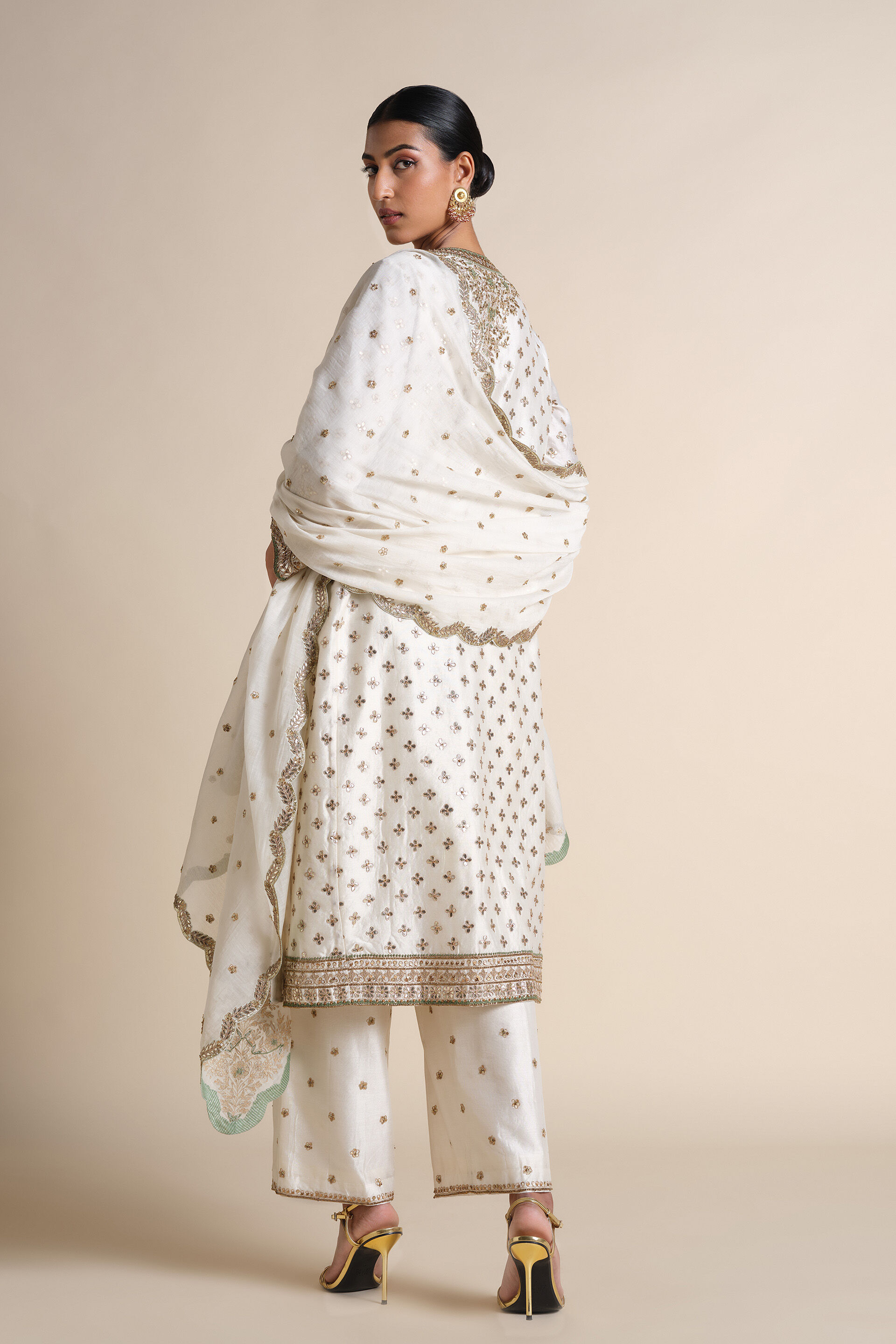 Ainara Gota Patti Silk Suit Set - Ivory, Ivory, image 3