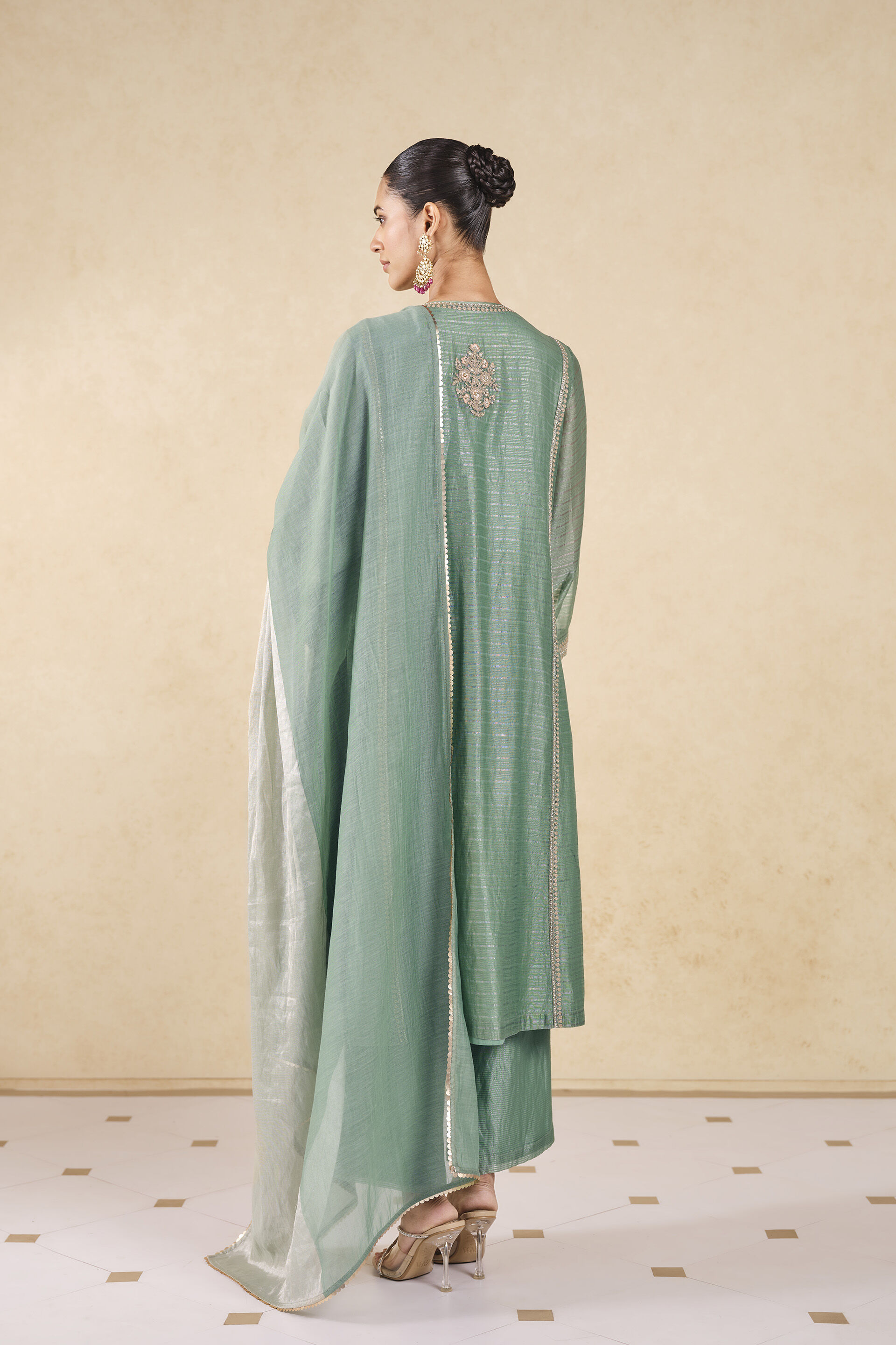 Mayar Embroidered Mul Suit Set - Sage