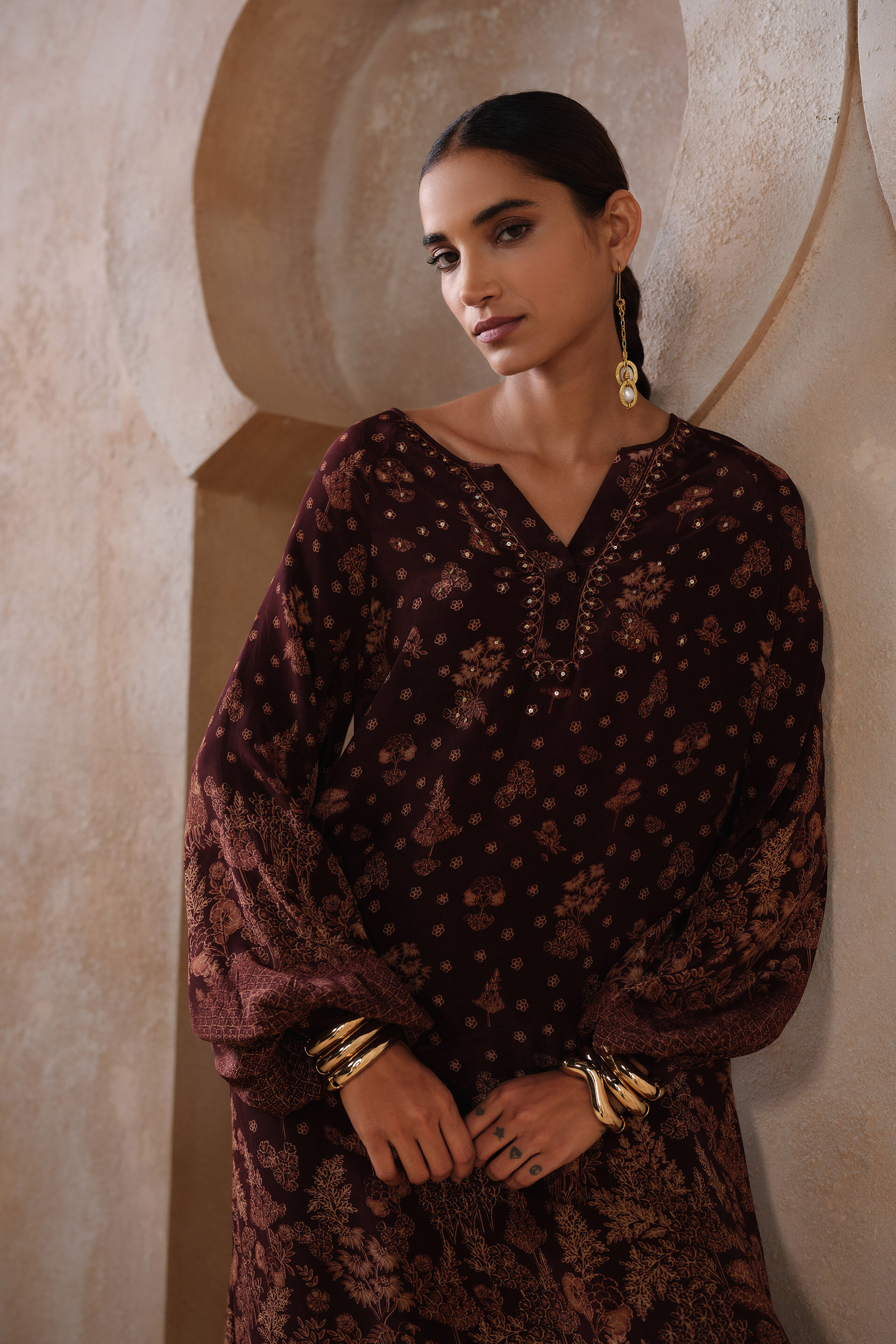 Amhara Kurta Set - Wine, Wine, image 4