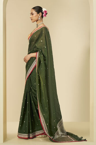 Varshal Embroidered Cotton Saree - Green, Green, image 2