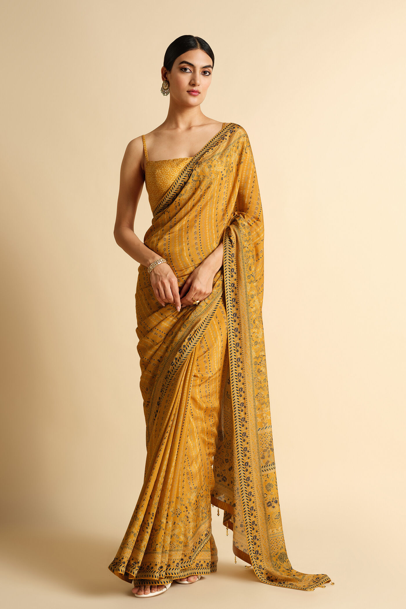 Amberlyn Sequin Saree - Yellow