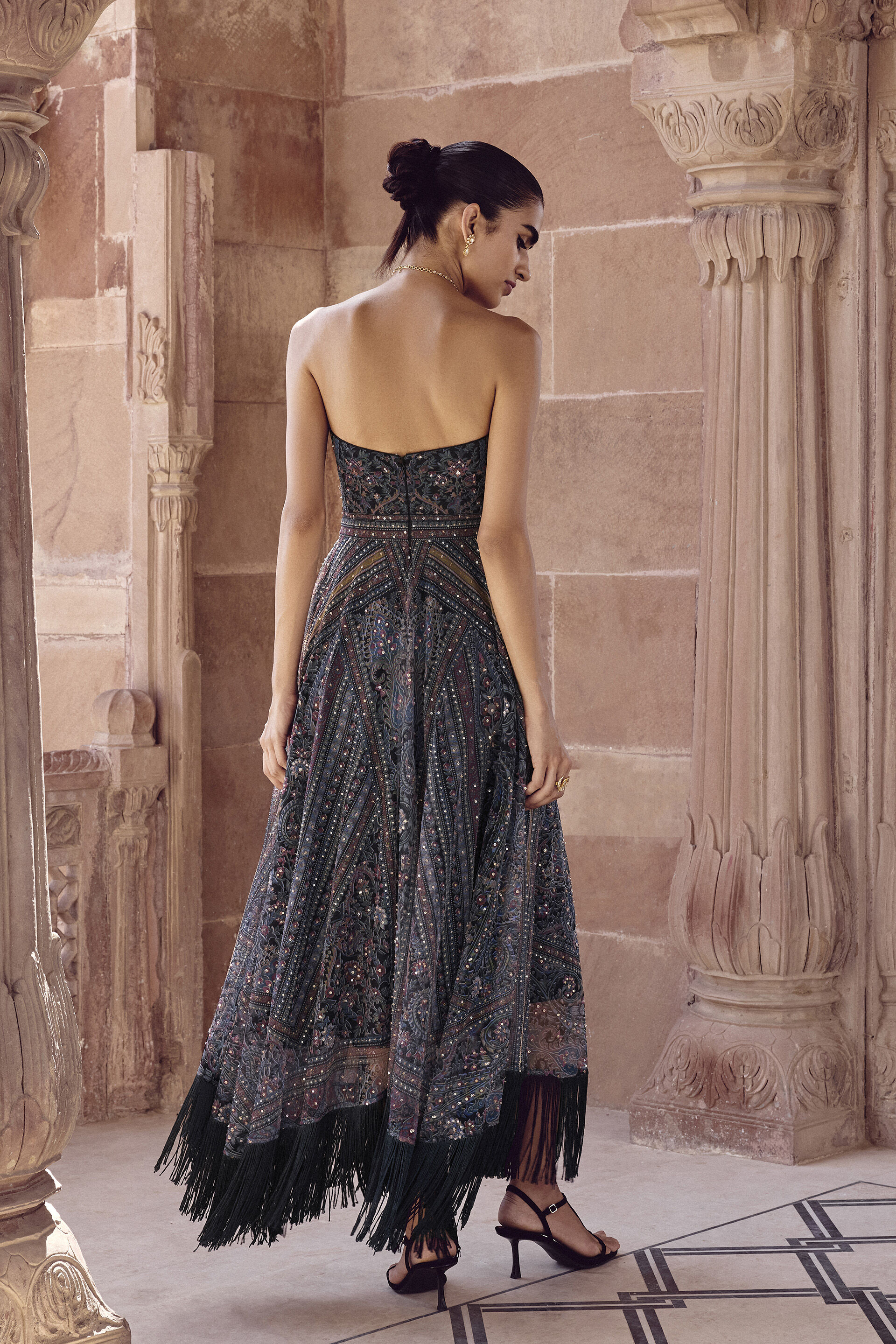 Nameera Embroidered Dress - Black