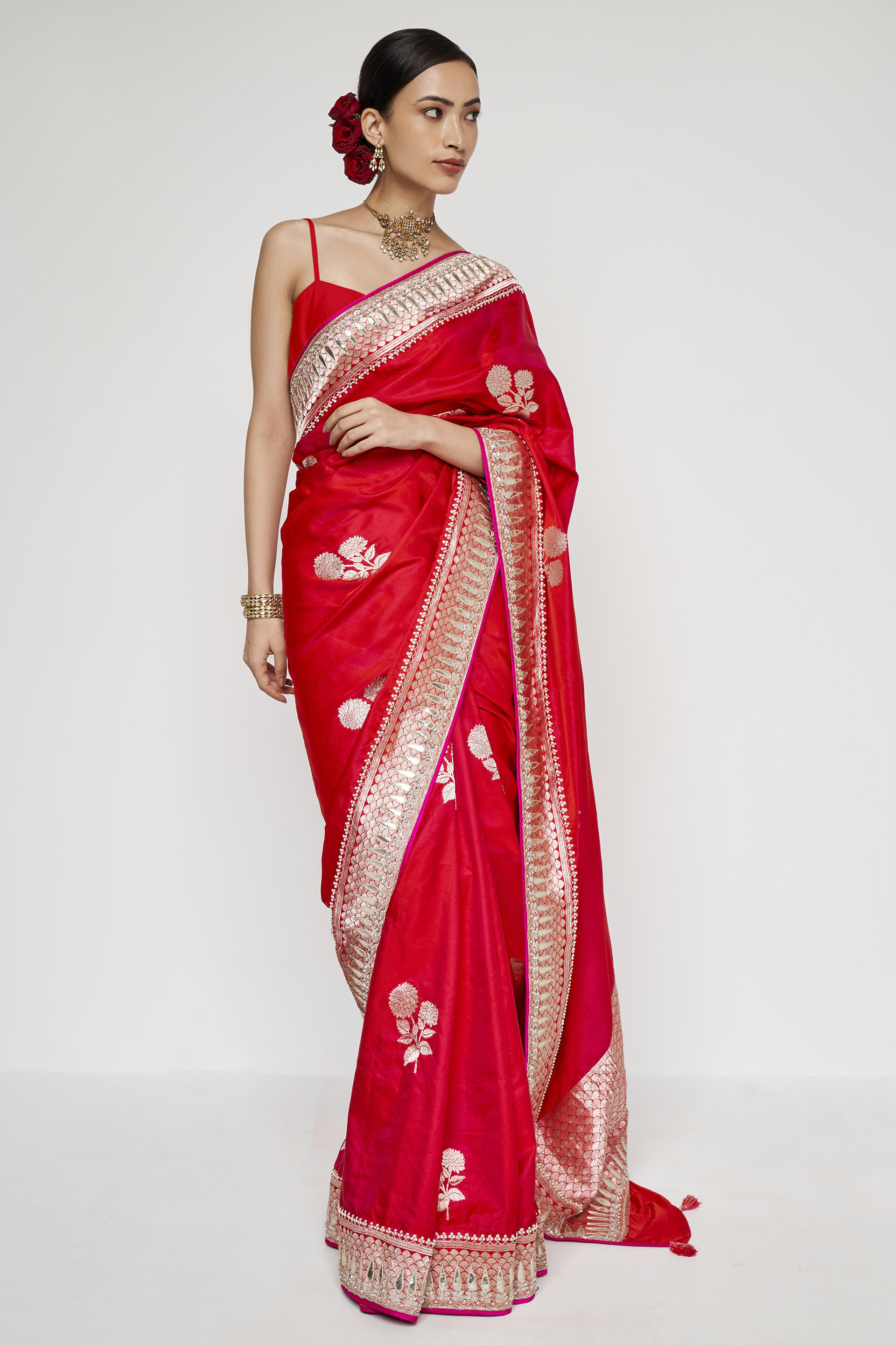 Kuhaki Benarasi saree - Red, Red, image 1