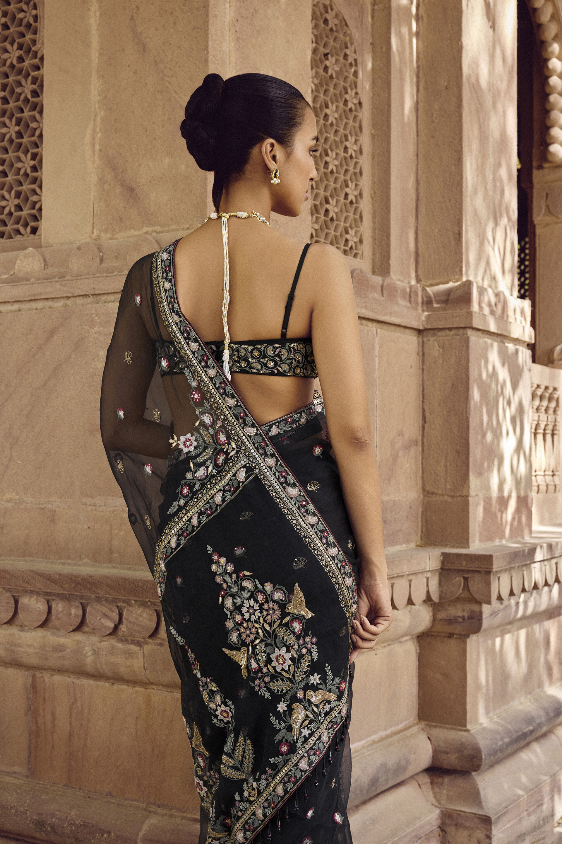 Nalakini Embroidered Silk Saree, Black, image 4