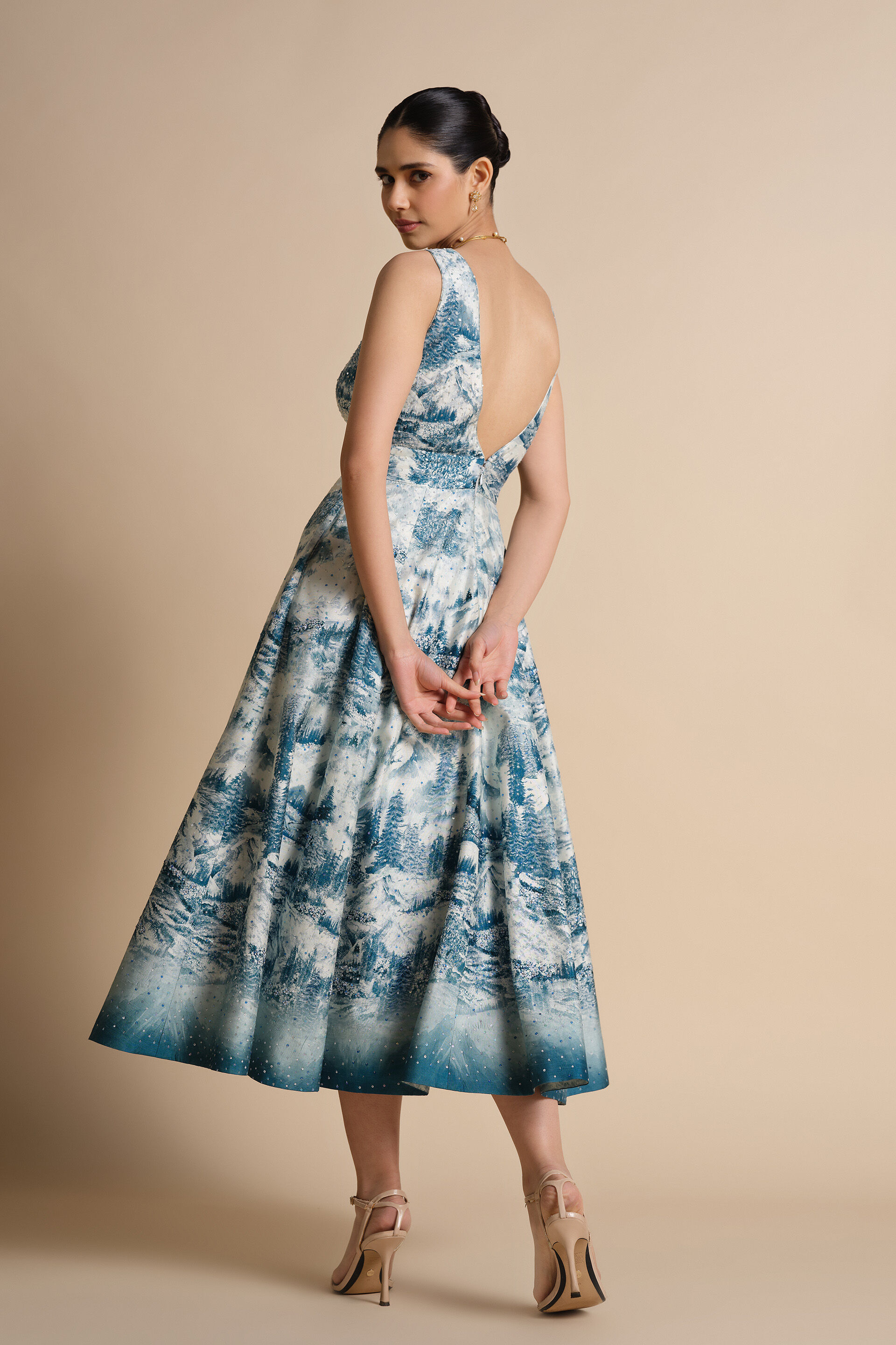 Shahma Sequin Silk Dress - Powder Blue, Blue, image 7