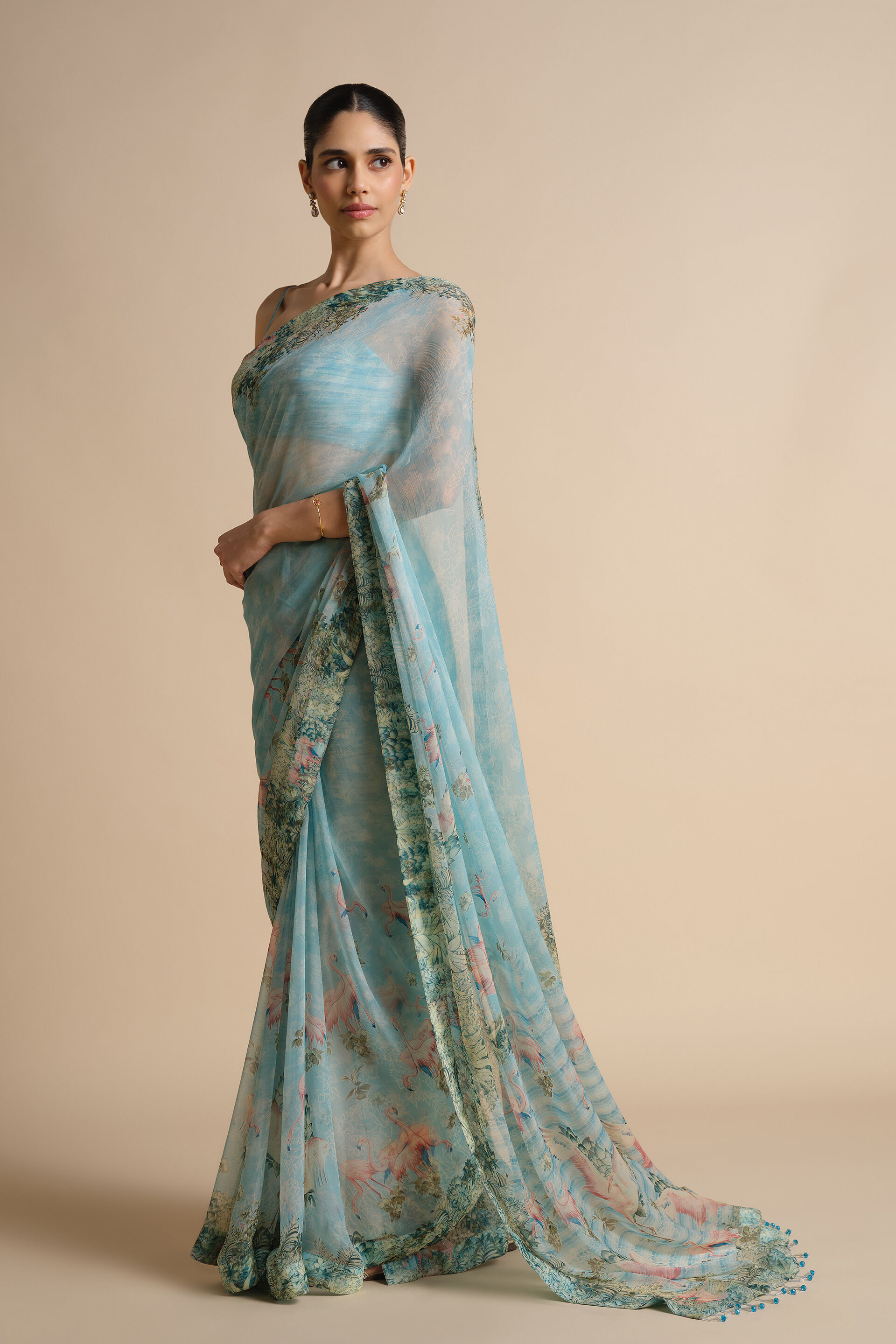 Sagara Printed Chiffon Saree - Powder Blue, Powder Blue, image 6