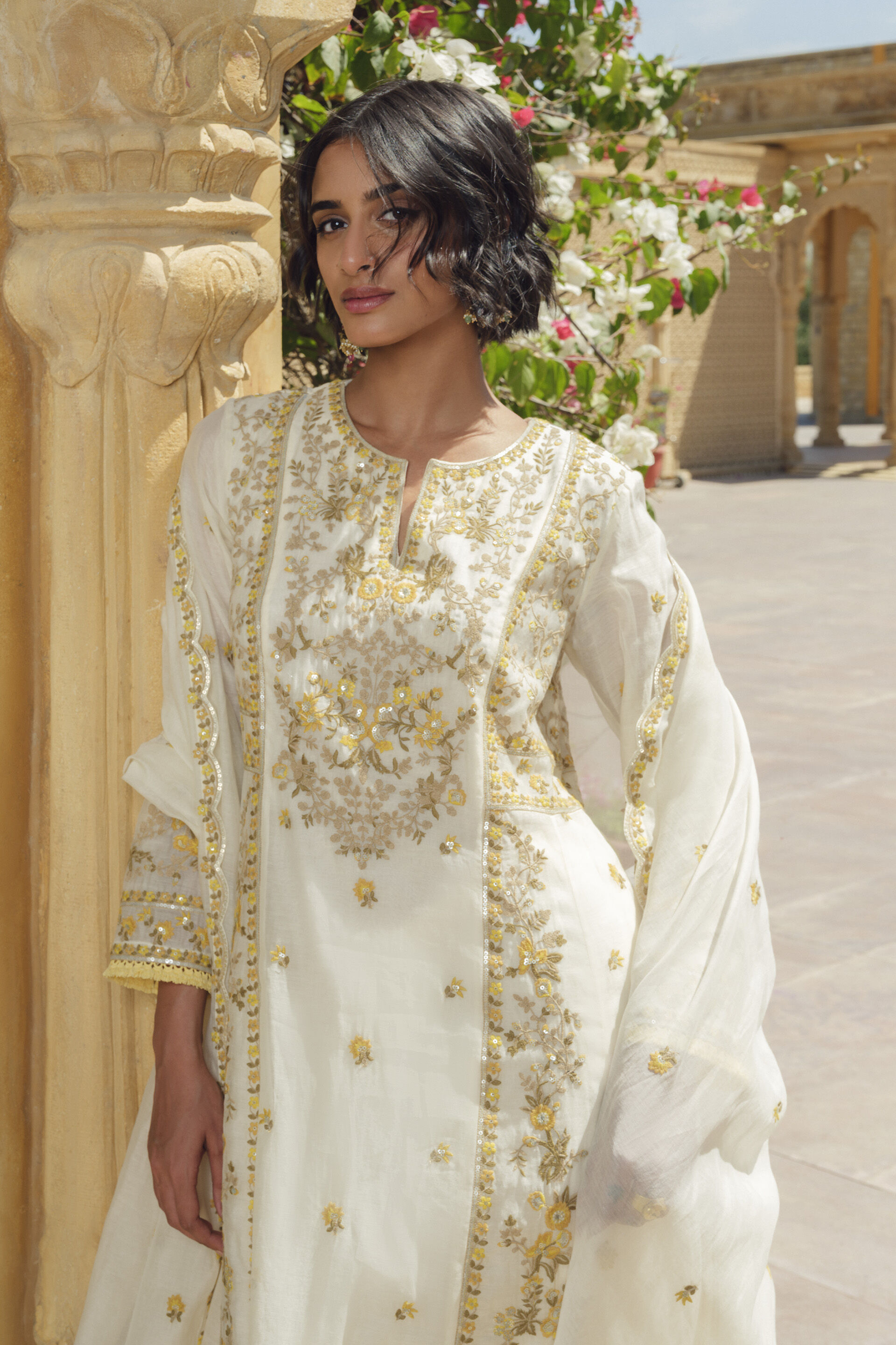 Amra Embroidered Mul Suit Set - Natural, Natural, image 3