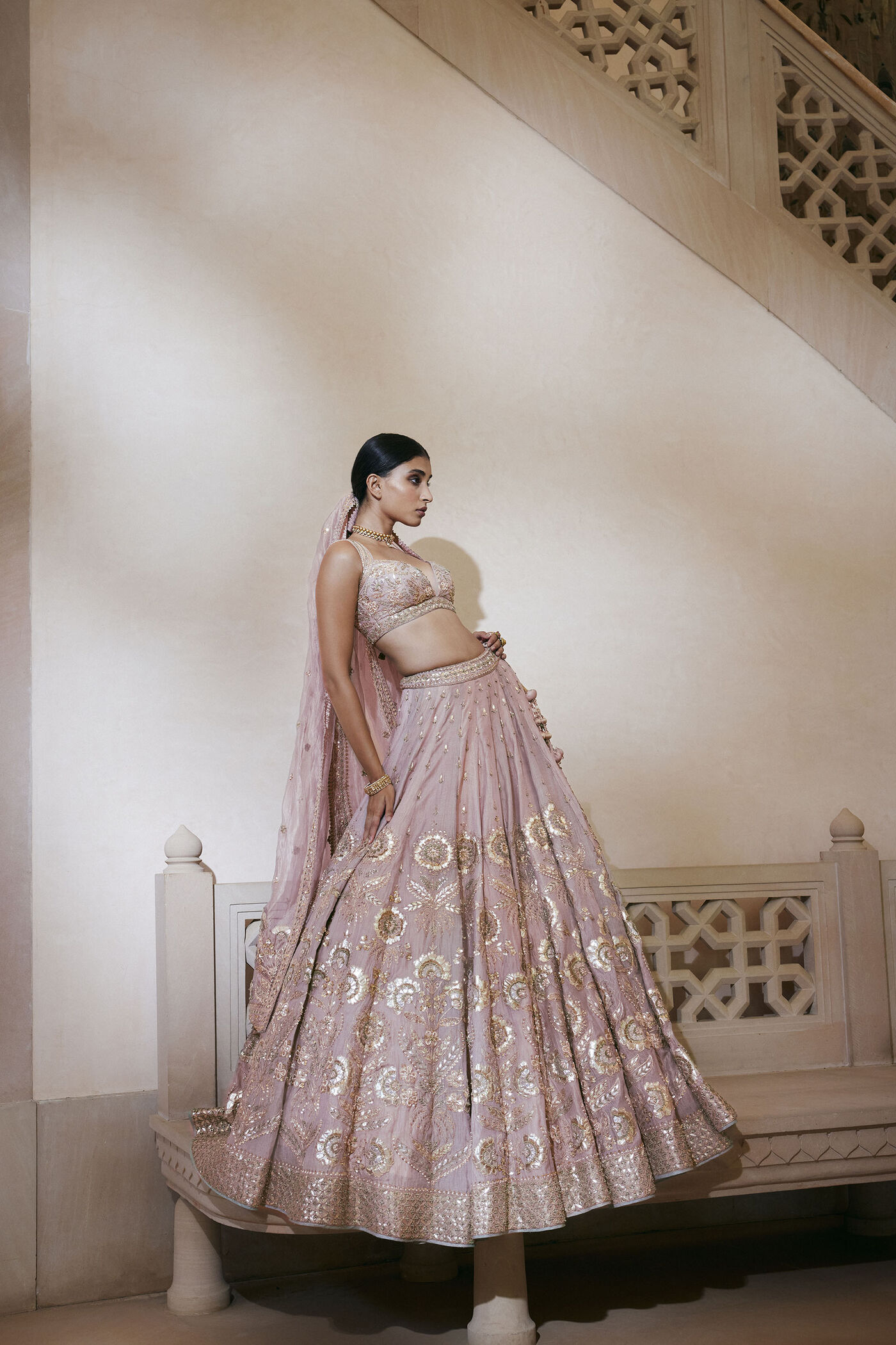 Sitara Resham & Gota Patti Silk Lehenga - Blush