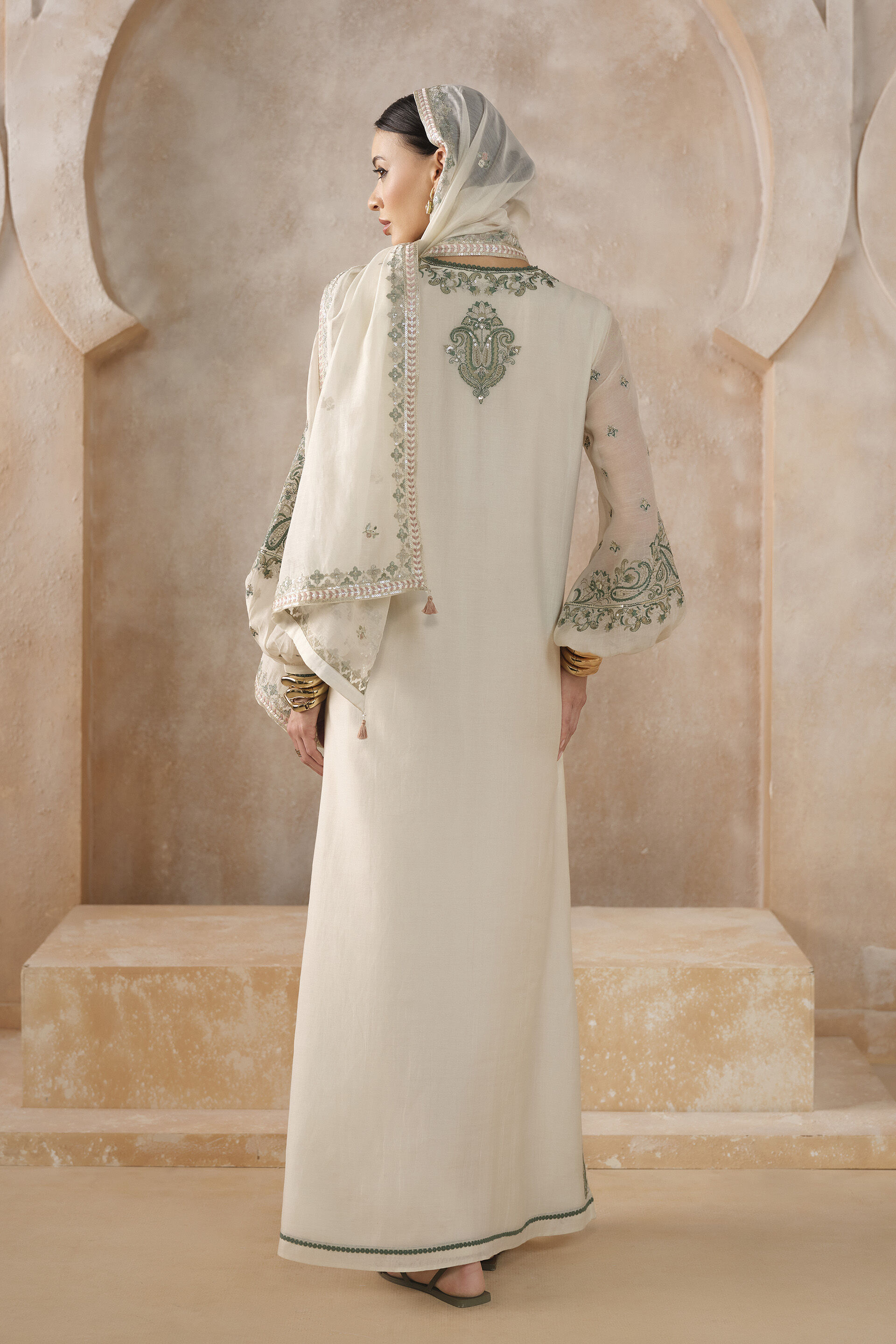 Mesfin Embroidered Mul Kaftan - Natural
