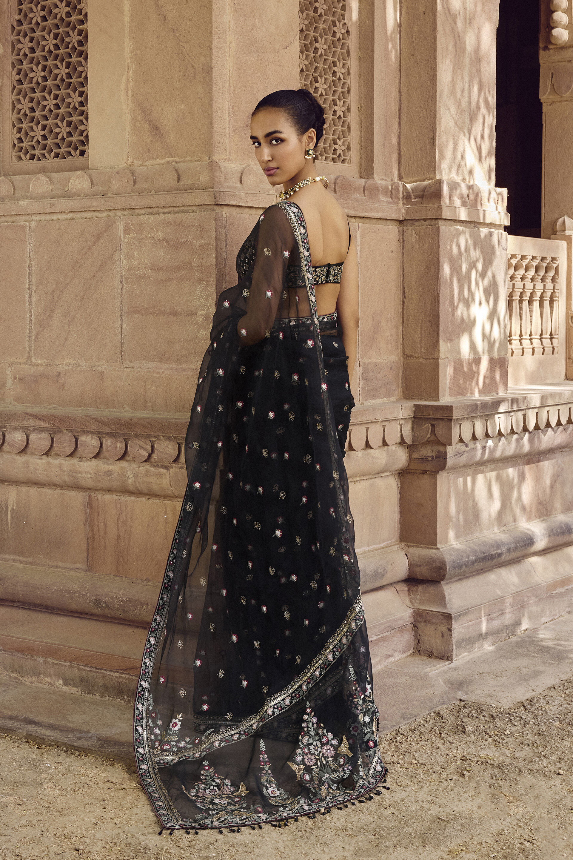 Nalakini Embroidered Silk Saree - Black