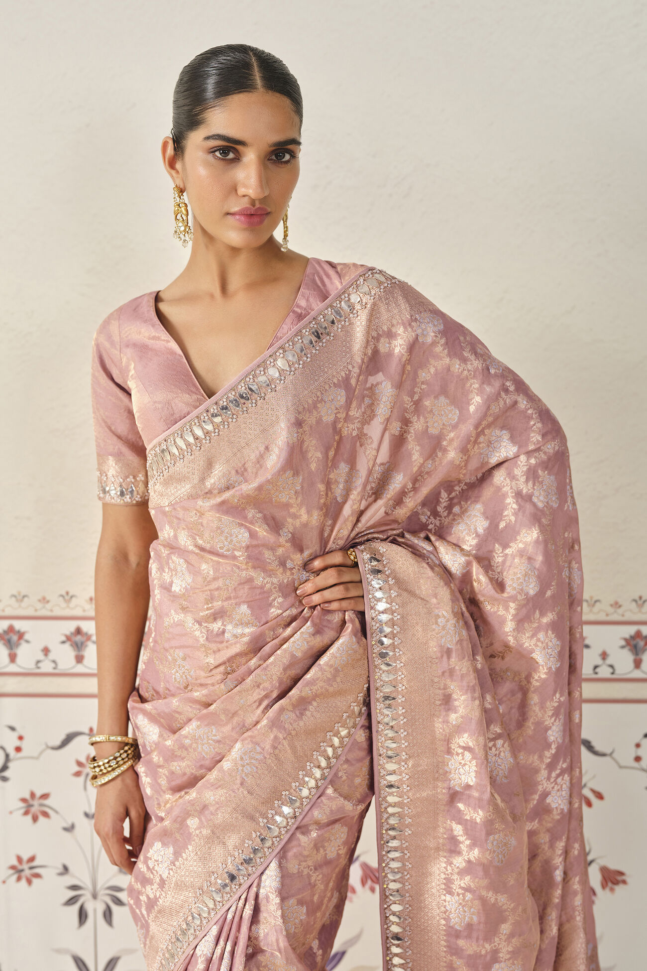 Nalina Handwoven Benarasi Silk Saree, Blush, image 4