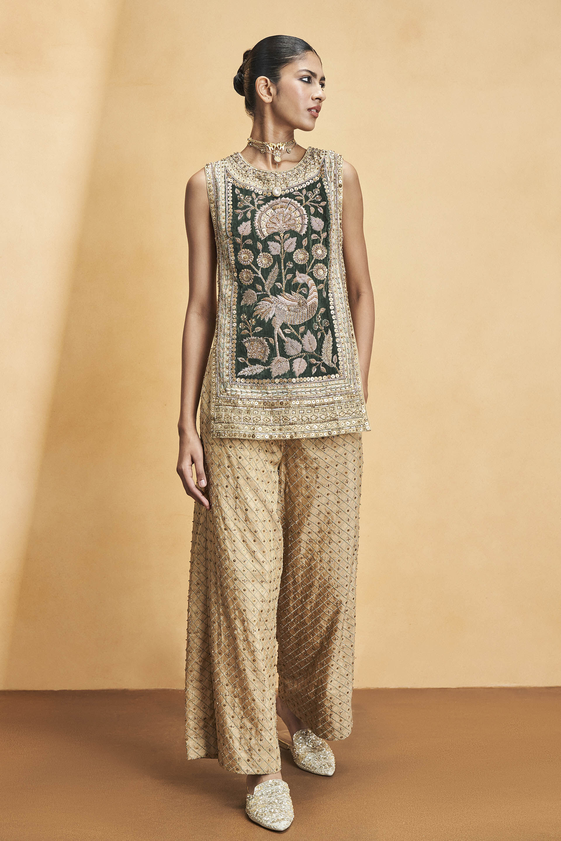 Heart Of The Forest Embroidered Zardozi Set - Gold, Gold, image 1