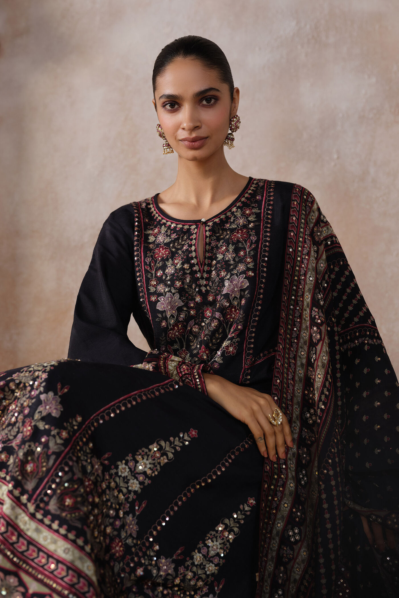 black anarkali dresses designs new collection Black Silk Anarkali Gown: Zardozi Embroidered Evening Dress