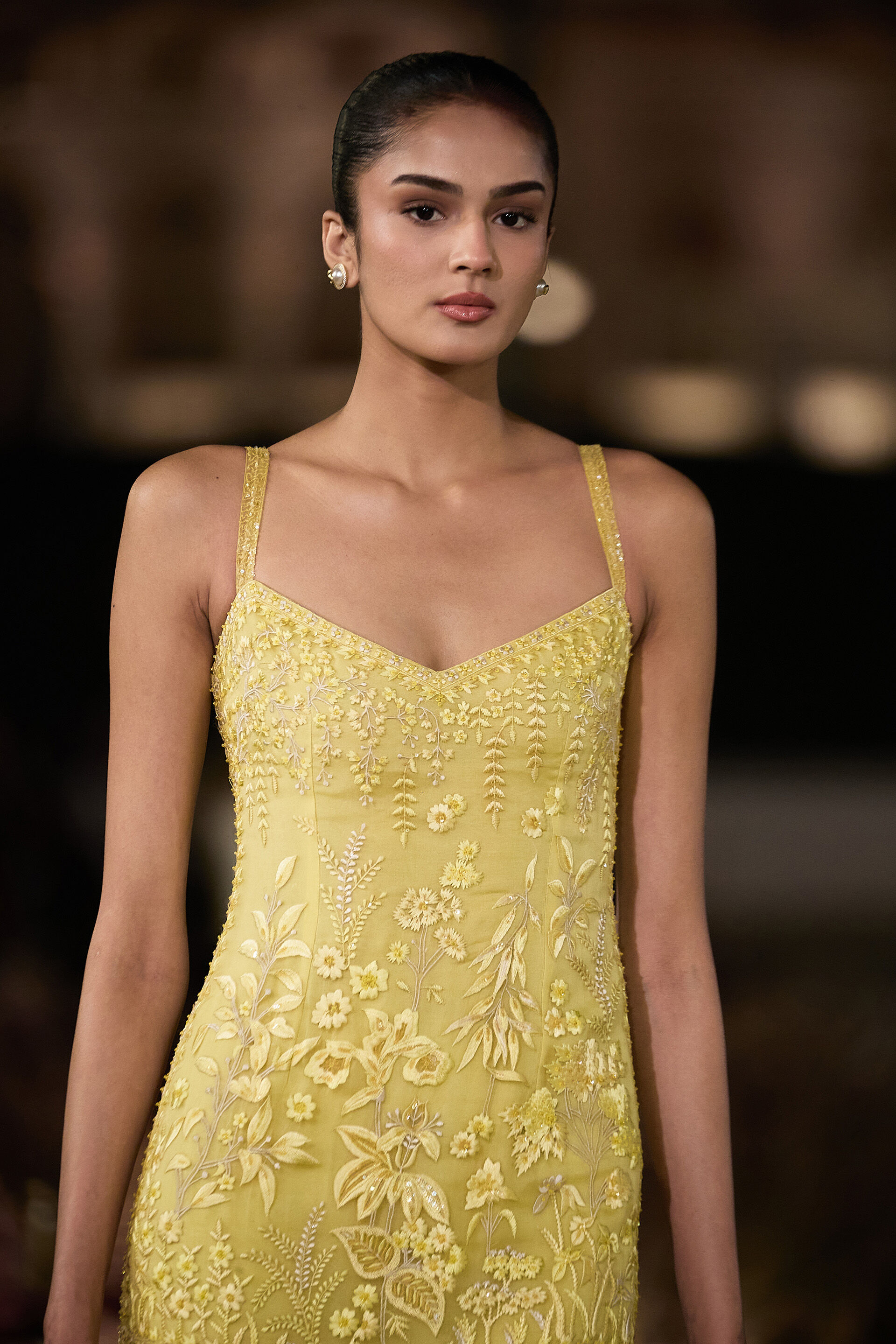 Floralis Embroidered Gown - Yellow