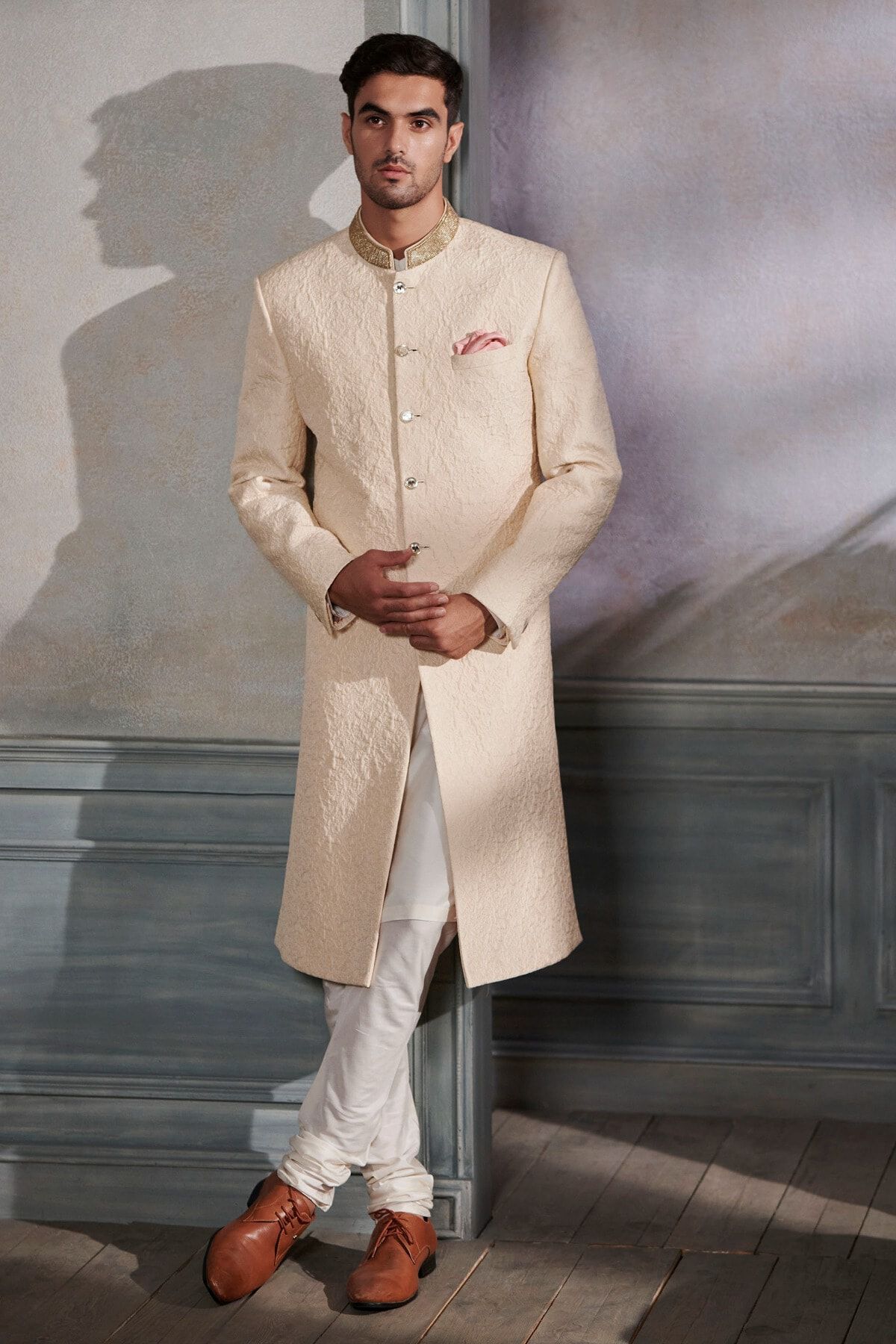Buy Men s Paksha Sherwani Ivory for Wedding from Anita Dongre