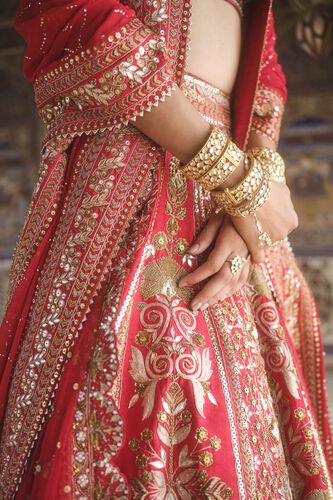 Mehreen Embroidered Zardozi Silk Lehenga Set - Red, Red, image 6