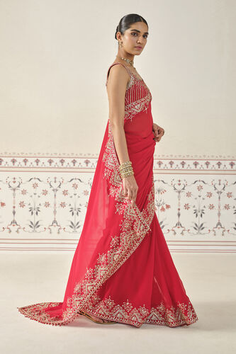 Shyena Gota Patti Georgette Saree - Red, Red, image 4