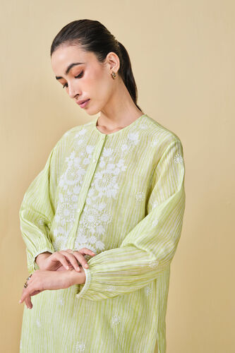 From The Mountain Hand-embroidered Chikankari Bemberg Coord, Lime, image 5