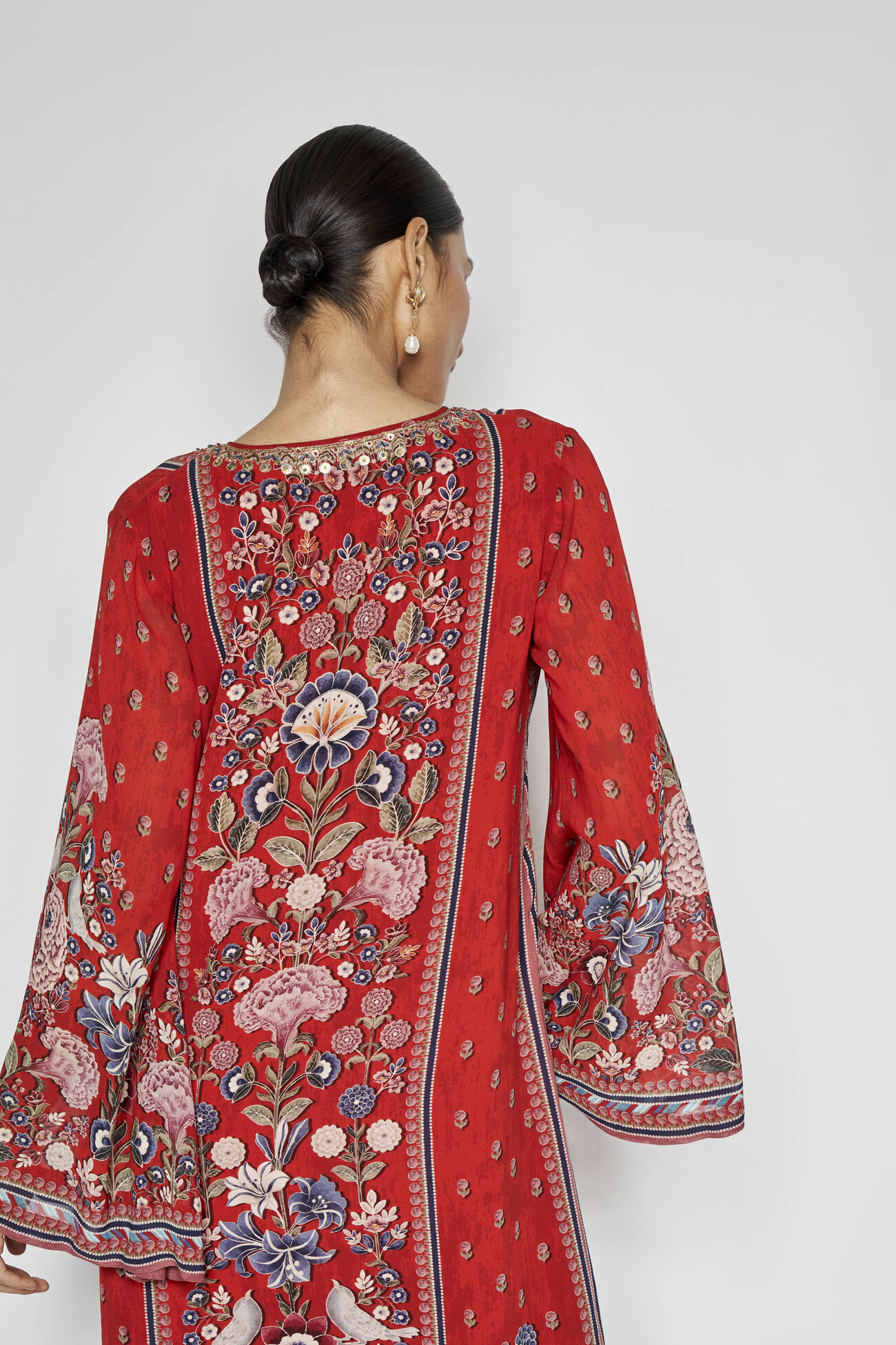 Alhambra Zardozi Embroidered Silk Kaftan - Red, Red, image 7