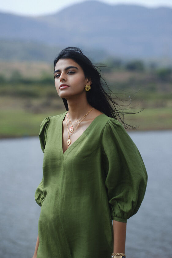 Savannah Front Slit Dress - Green, Green, image 3