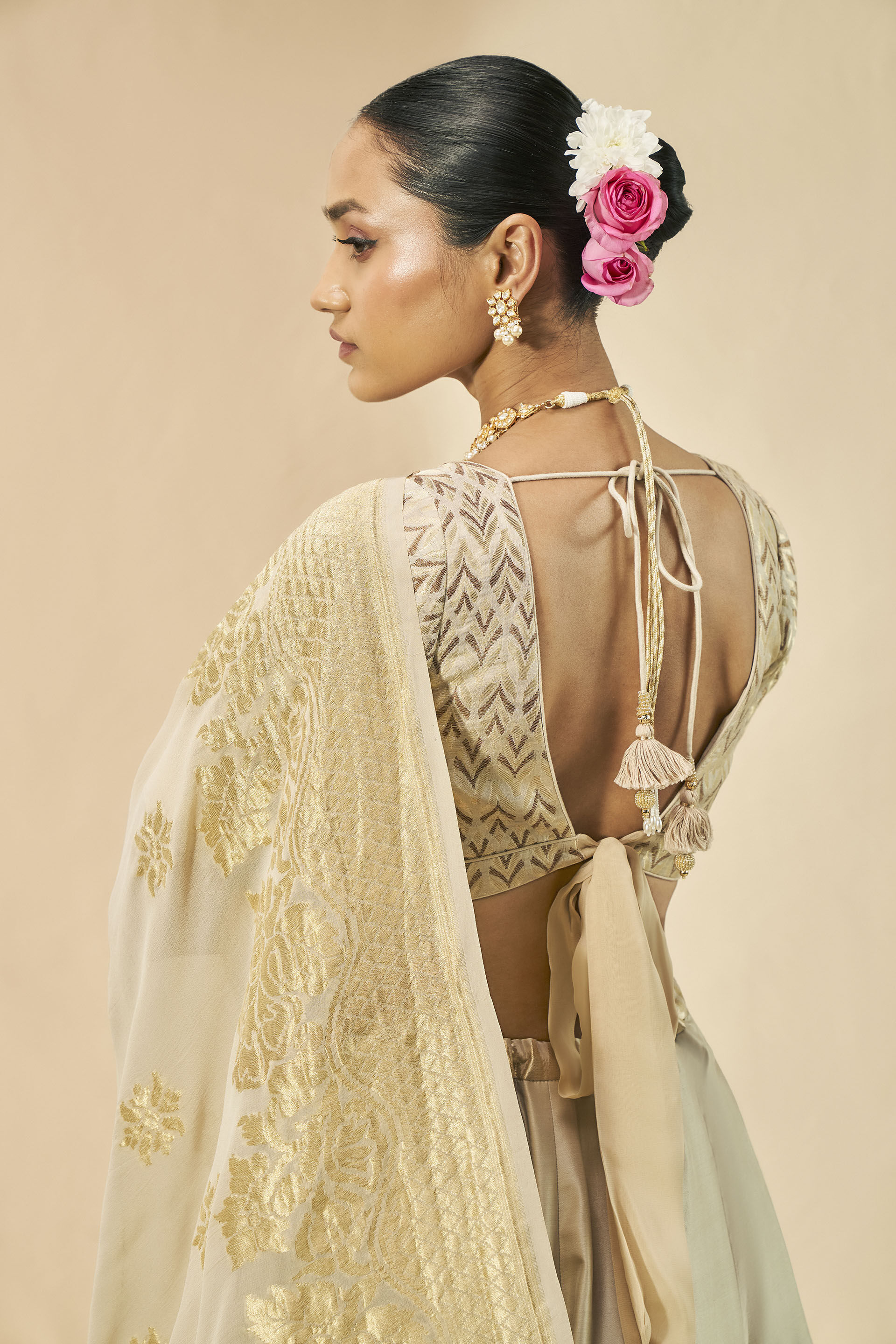 Kehkashan Benarasi Silk Lehanga Set - Gold, Gold, image 5