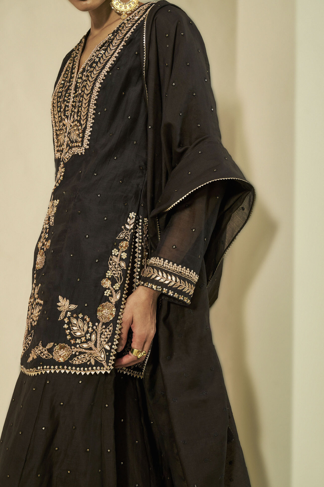 Naaznin Gota Patti Embroidered Mull Sharara Set - Black, Black, image 5
