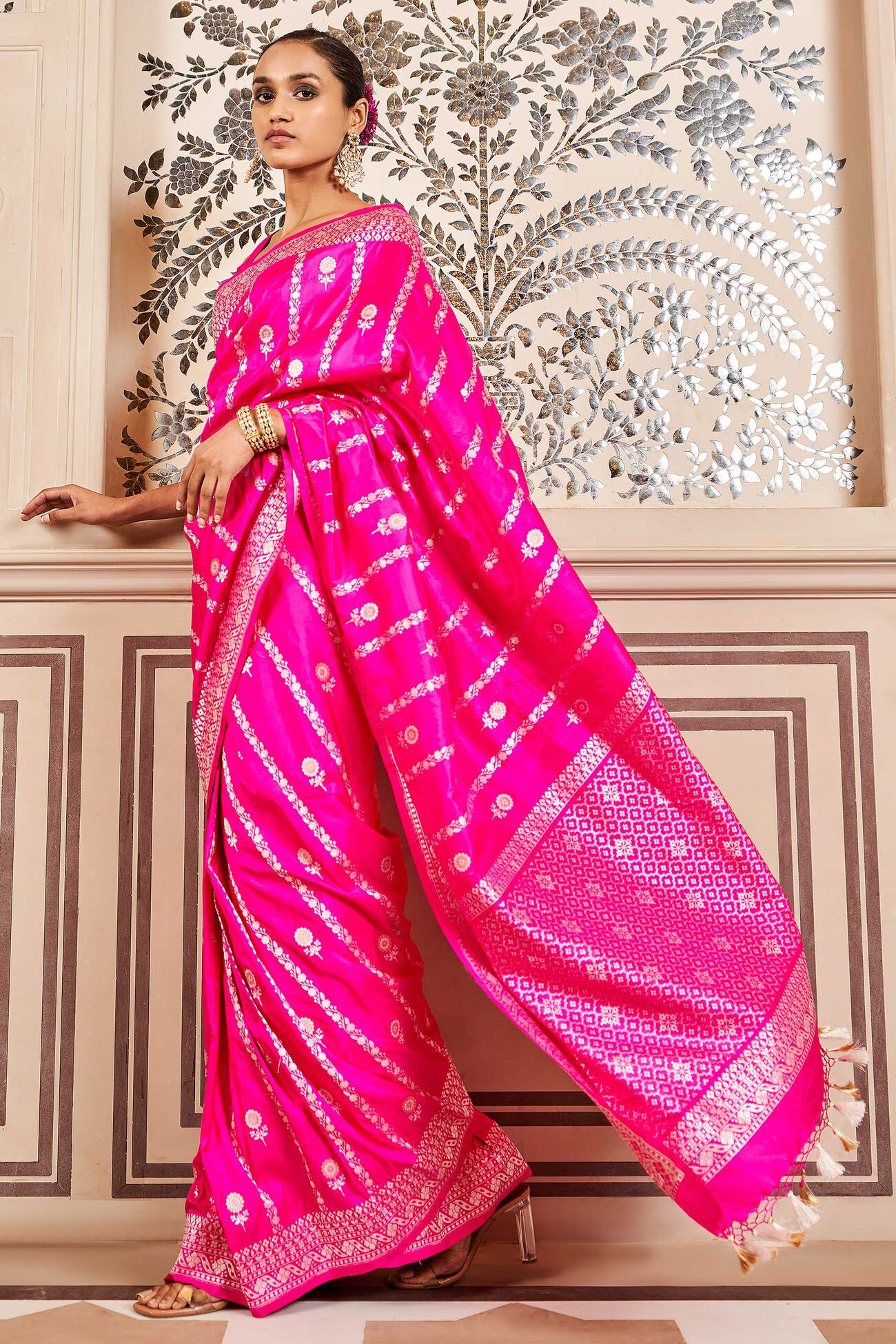 Sravya Benarasi Saree, Pink, image 5