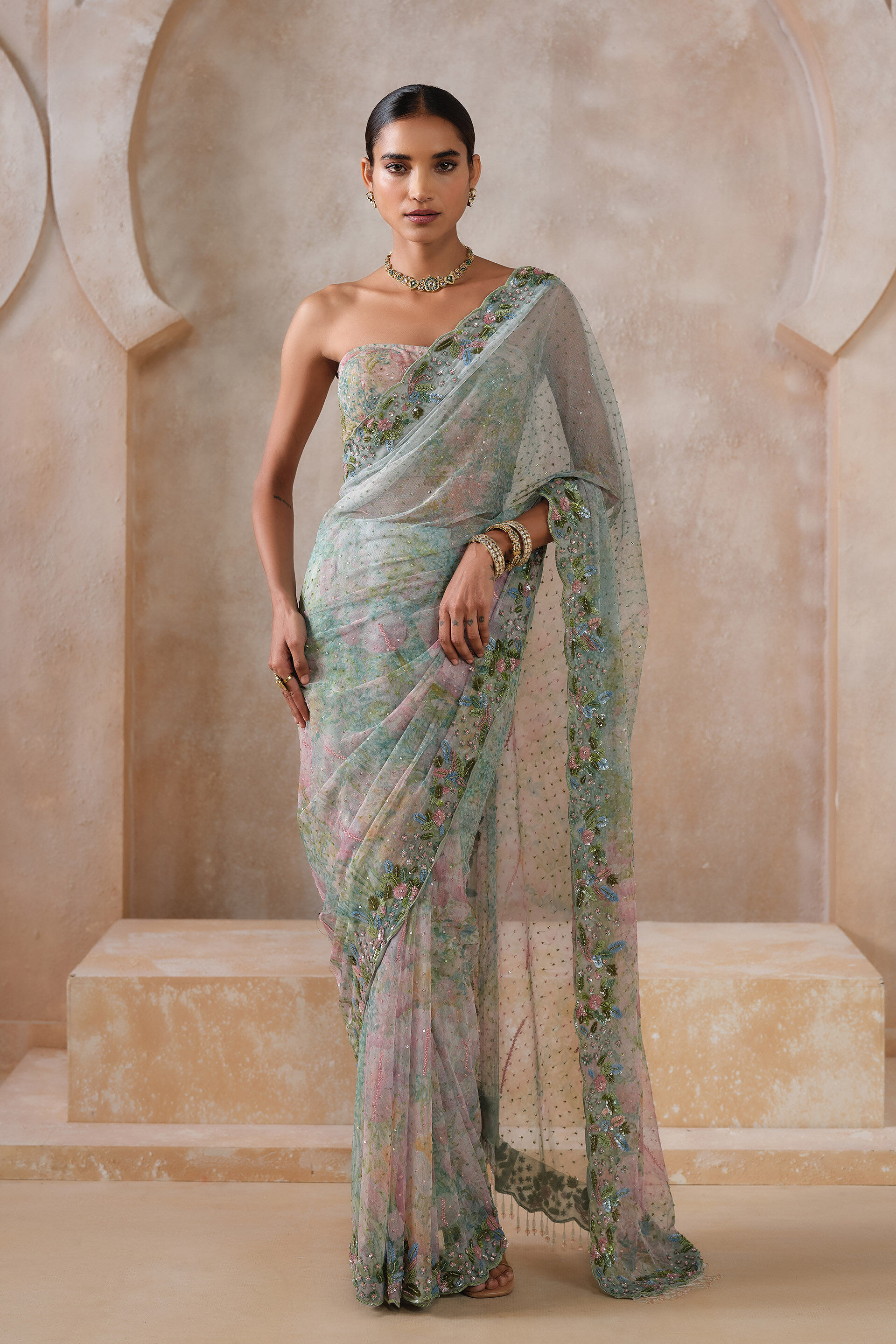 Levana Sequin Saree - Powder Blue, Multi Color, image 1