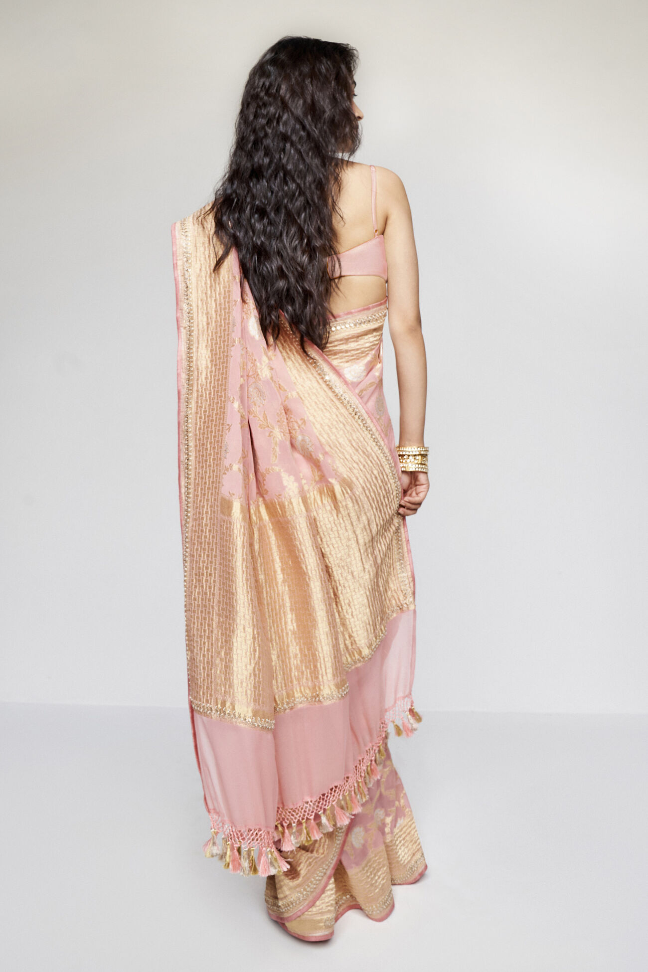 Aaradhana Benarasi Silk Embroidered Saree, Blush, image 2
