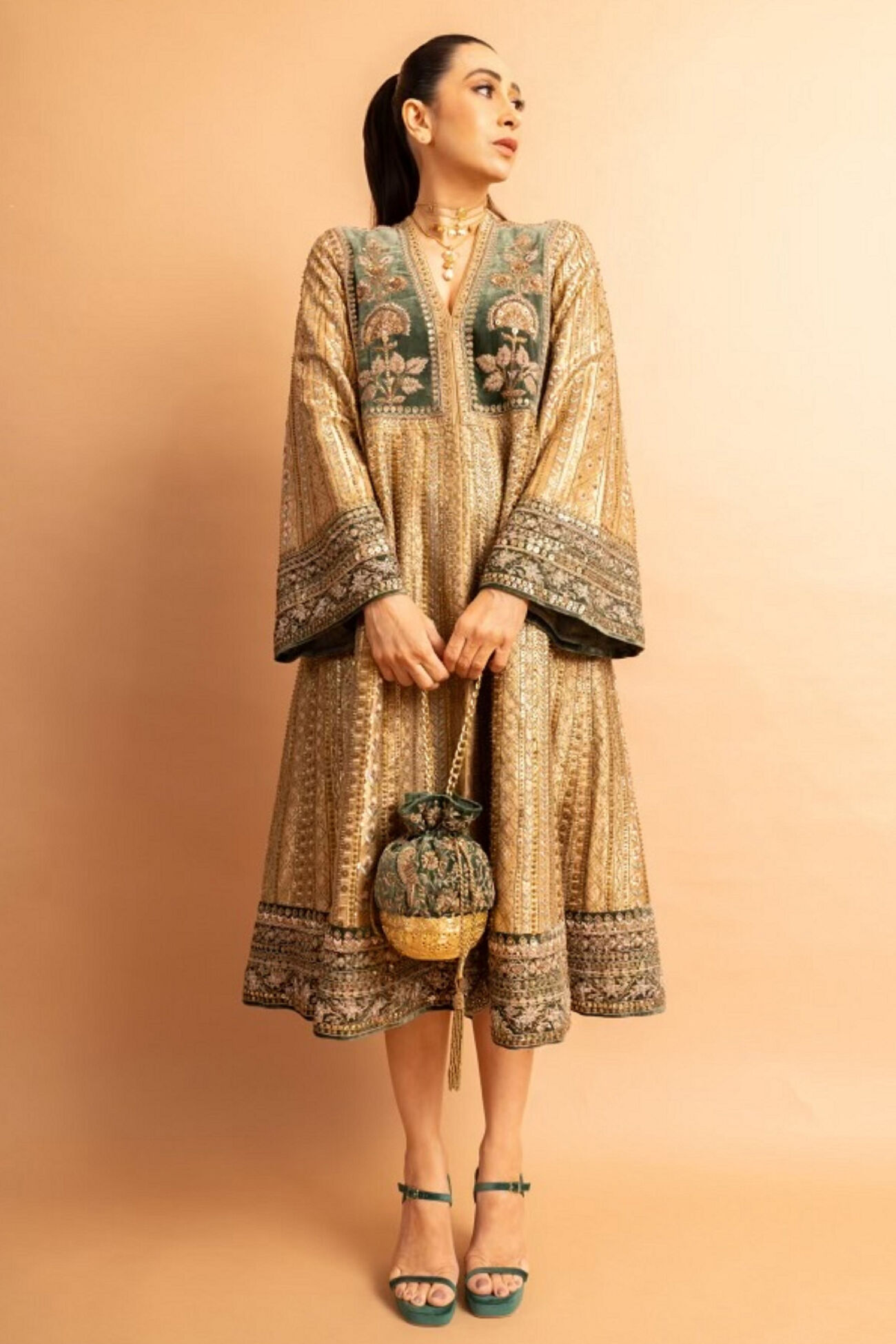 Heart Of The Forest Embroidered Zardozi Dress - Gold, , image 1