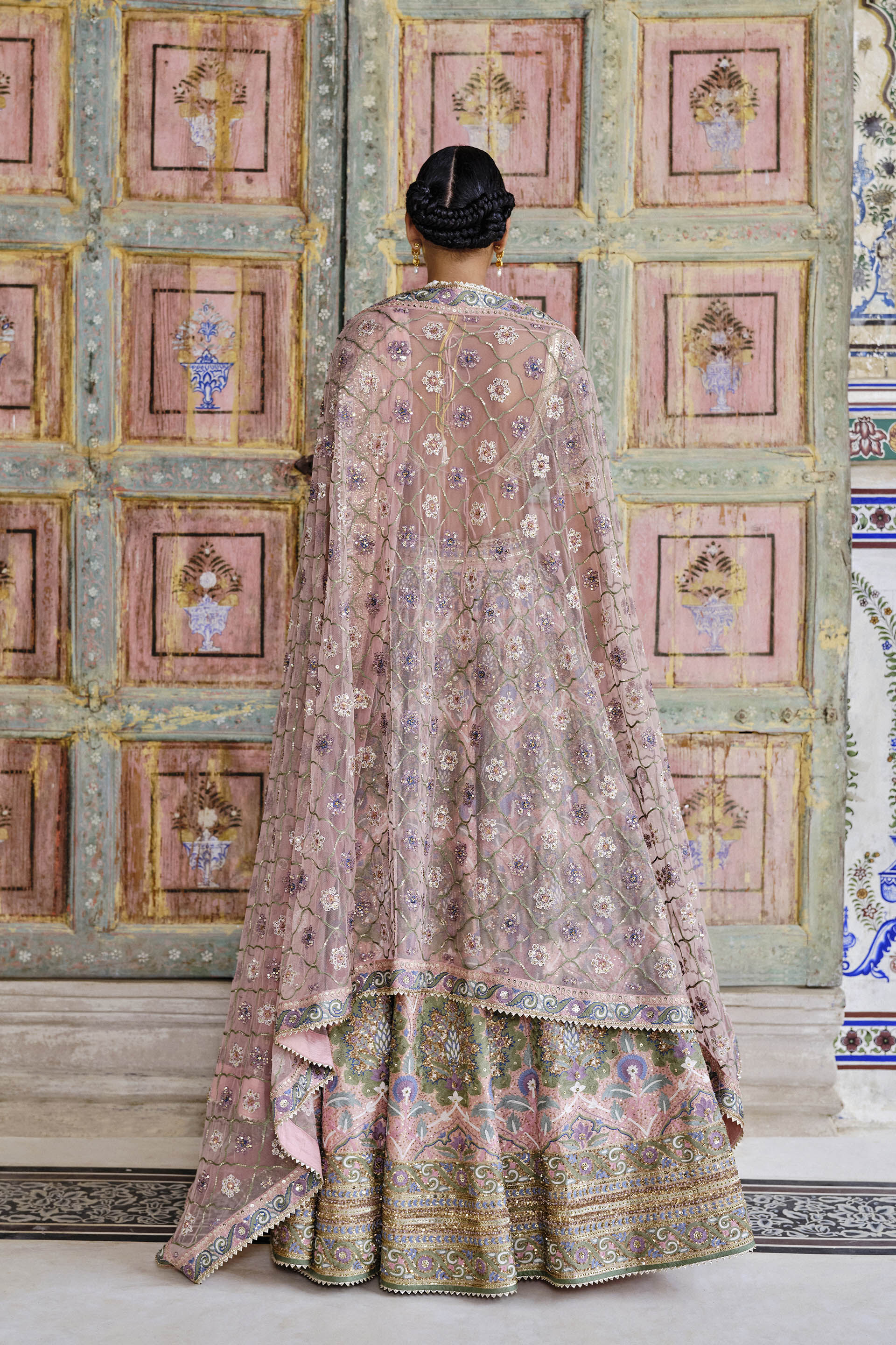 Krandasi Embroidered Zardozi Silk Lehenga Set - Blush