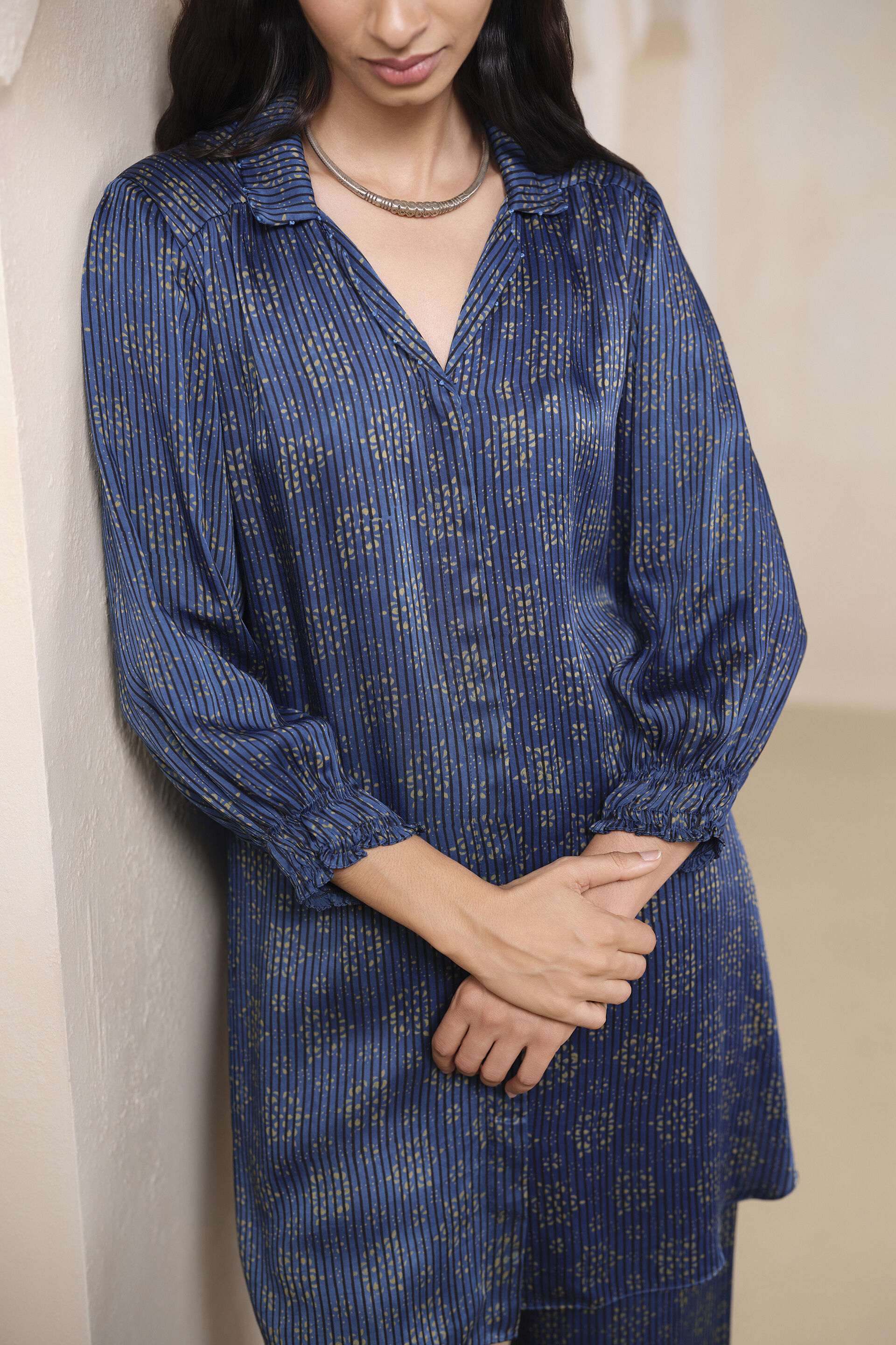 Moda Ajrakh Hand-block Printed Co-ord in Blue, Blue, image 4