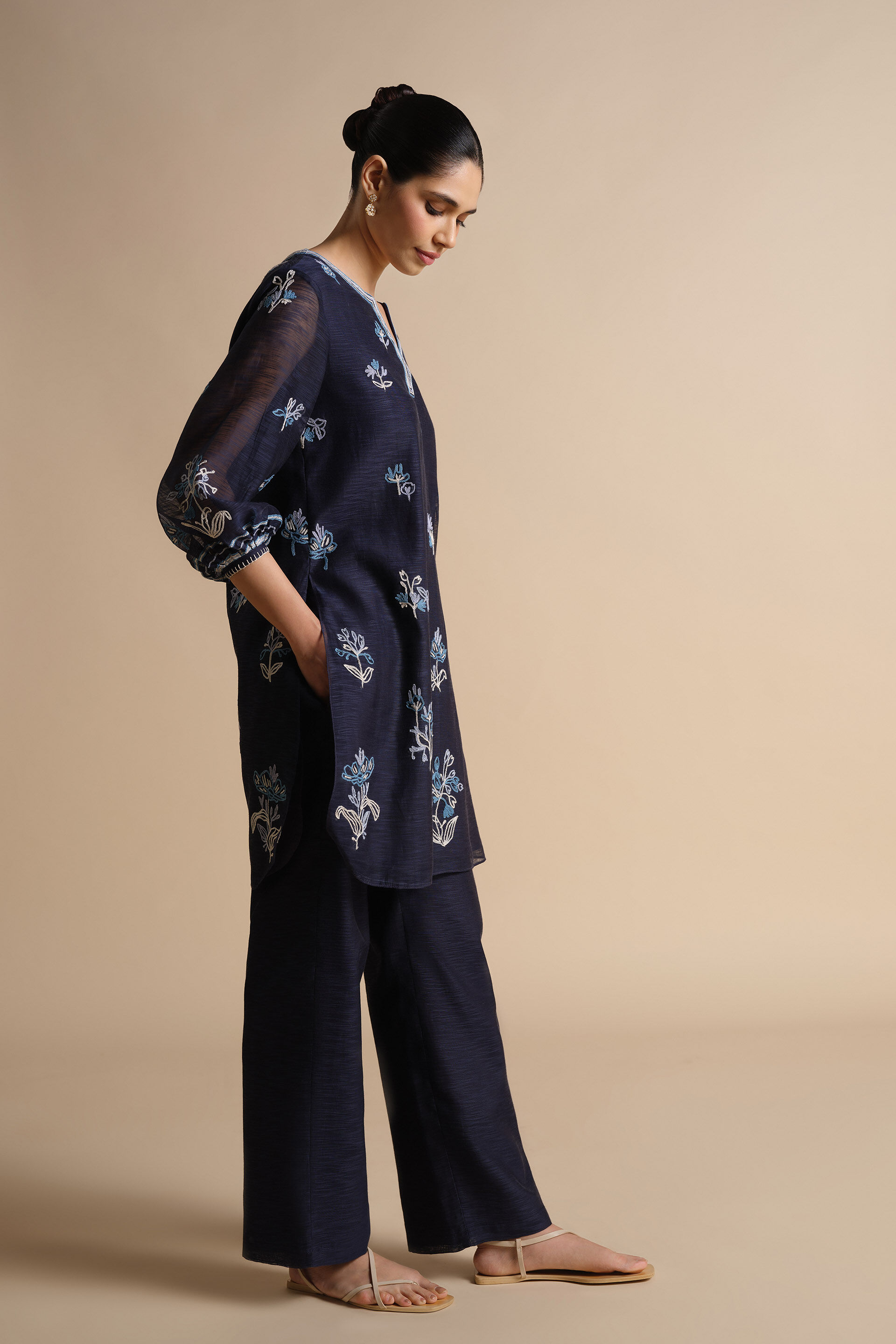 Plume Hand-embroidered SEWA Co-ord - Indigo, Indigo, image 3