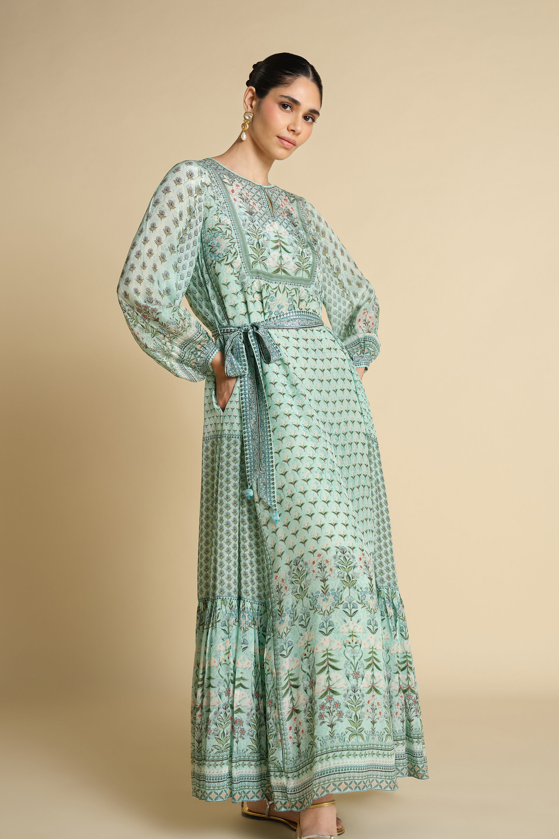 Azhaki Printed Kaftan - Aqua, Aqua, image 4