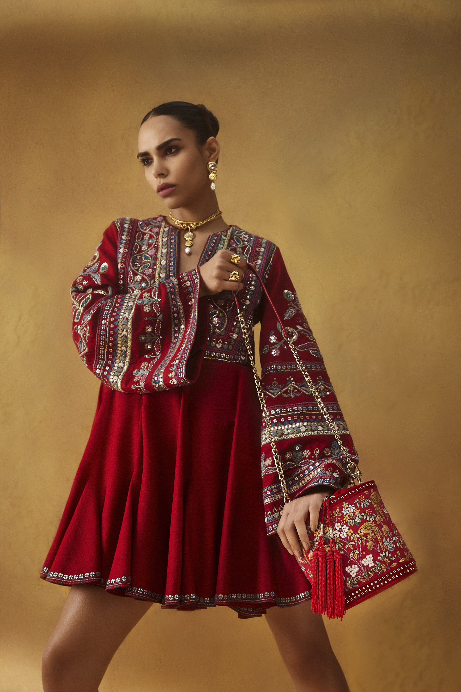 Pichhwai Bucket Bag - Scarlet Red