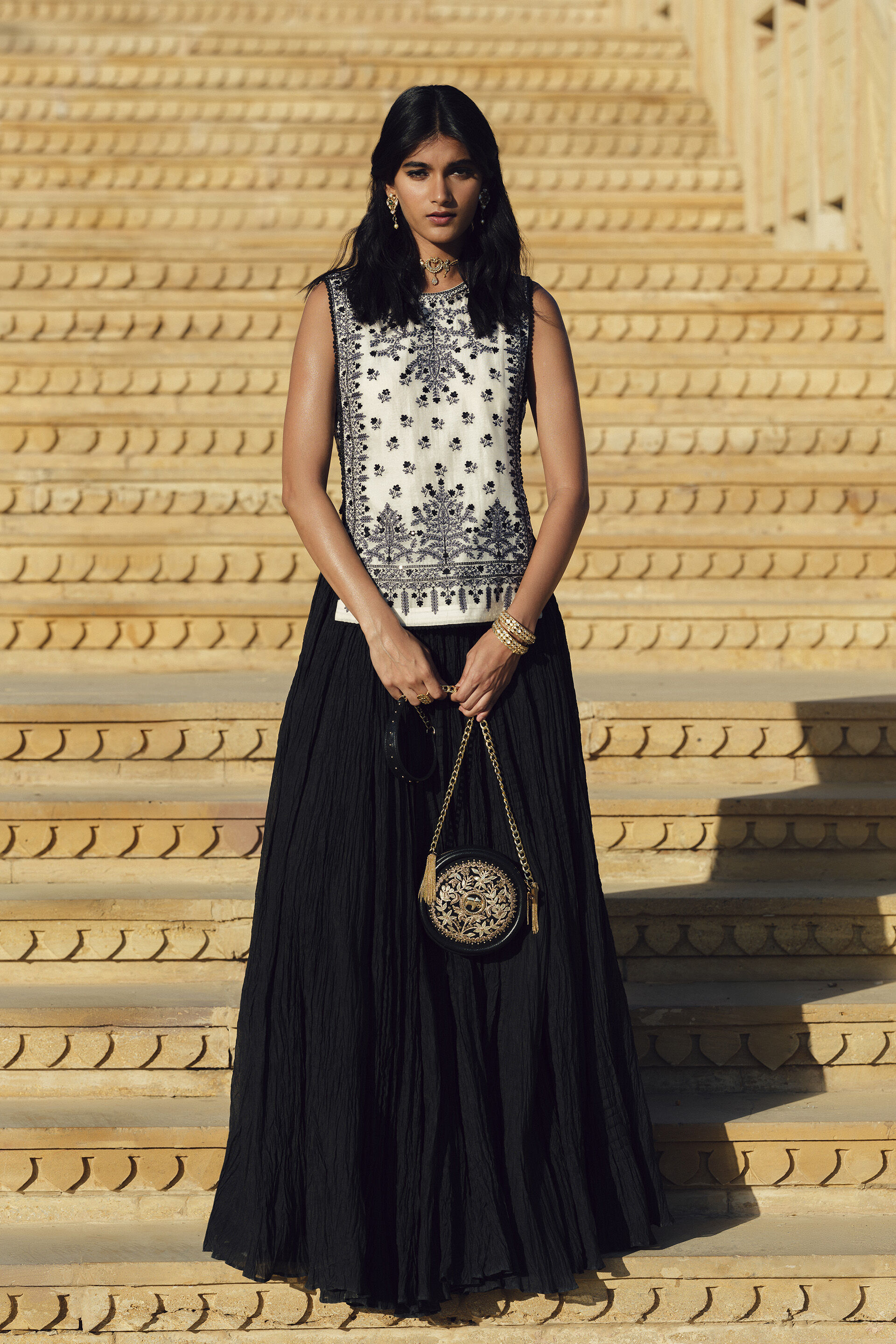 Sawsan Embroidered Skirt Set - White