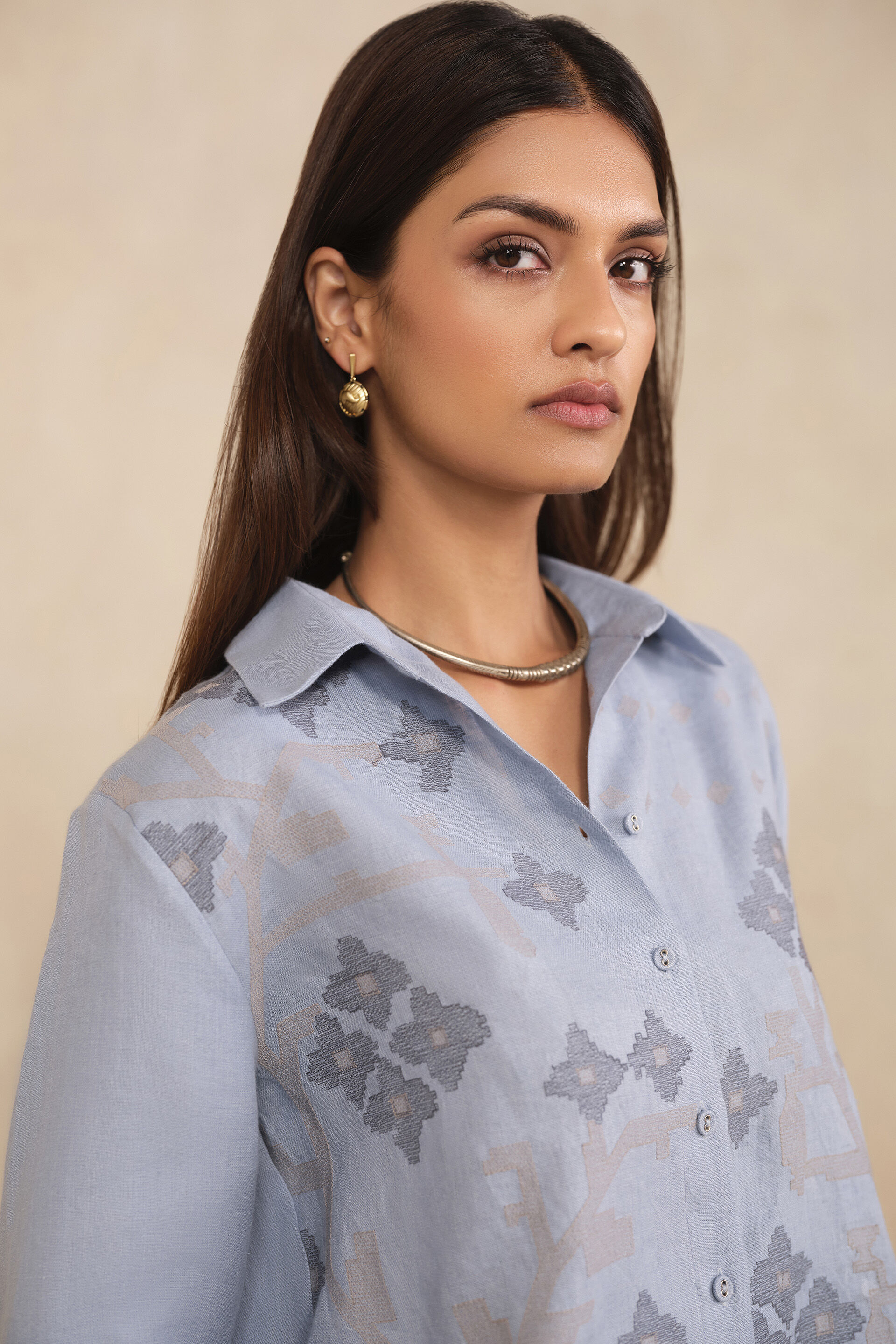 Haiku Embroidered Hemp Co-ord - Blue, Blue, image 5