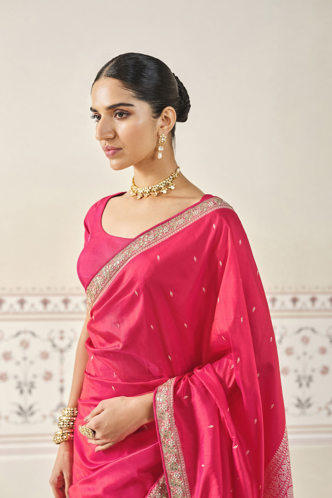 Harsika Handwoven Benarasi Gota Patti Silk Saree - Pink, Pink, image 3