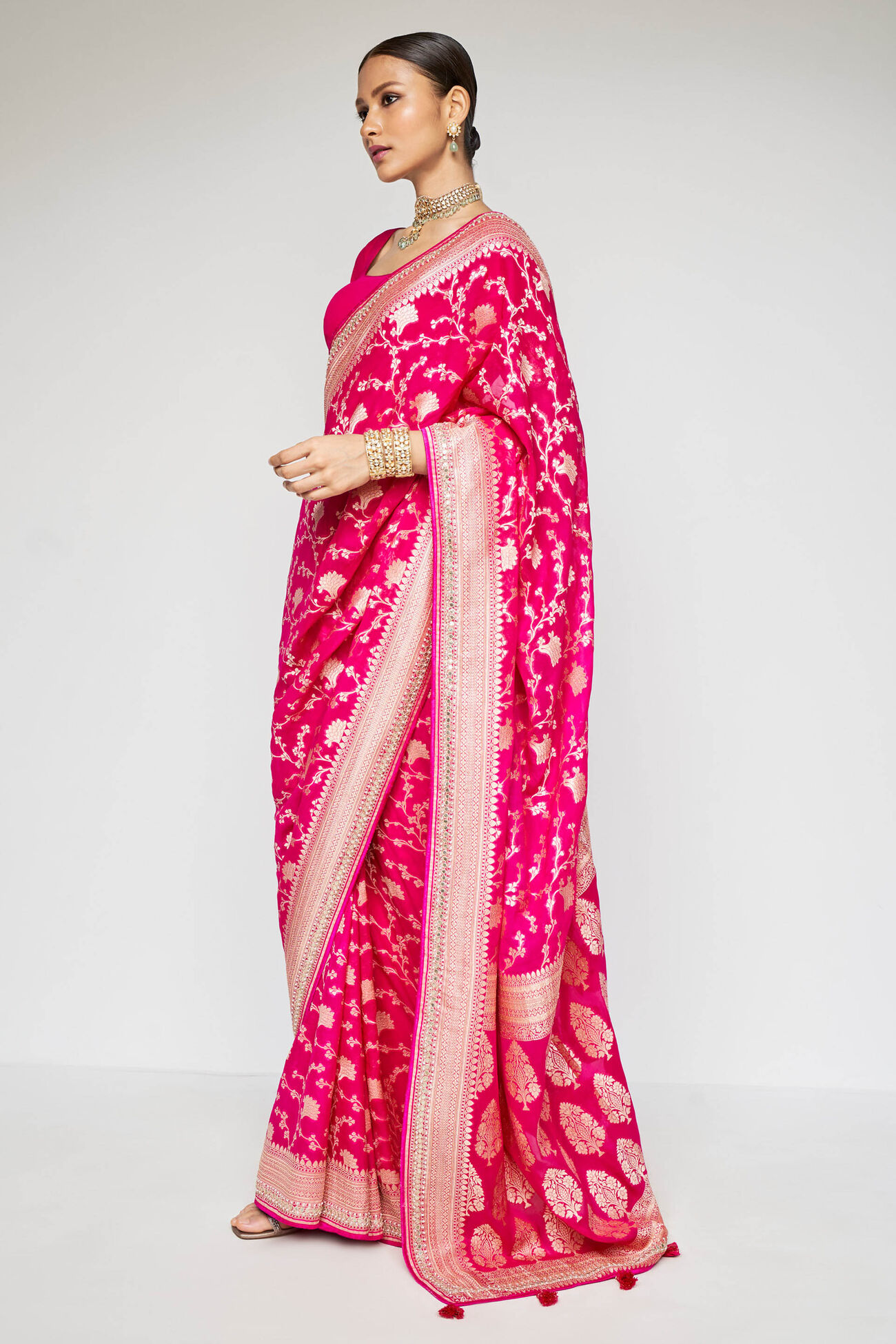 Lavanya Benarasi Silk Embroidered Saree - Hot Pink, Hot Pink, image 2