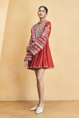 Spirit Of The Forest Embroidered Silk Dress - Red, Red, image 3