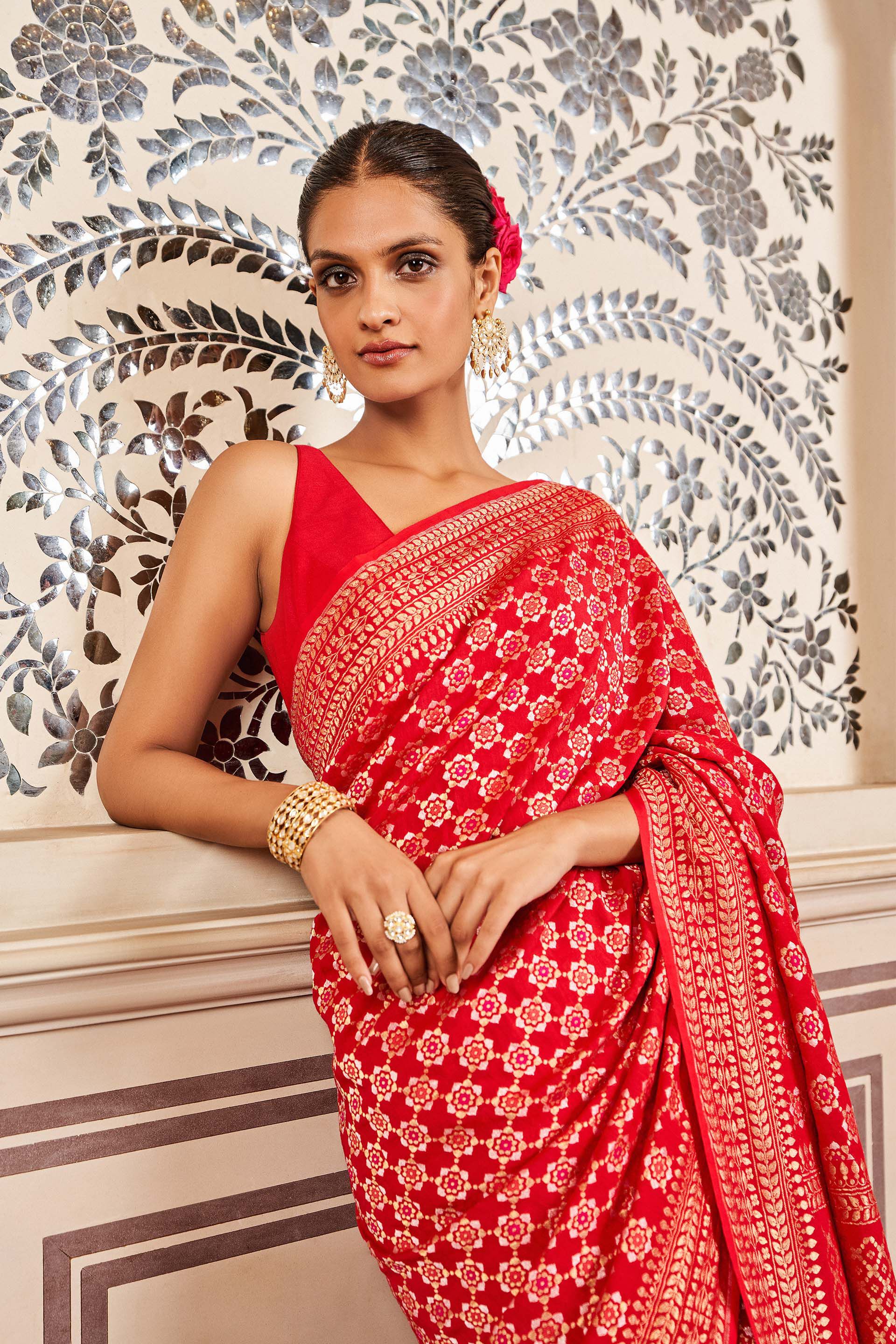 Ridah Benarasi Saree - Red, Red, image 2
