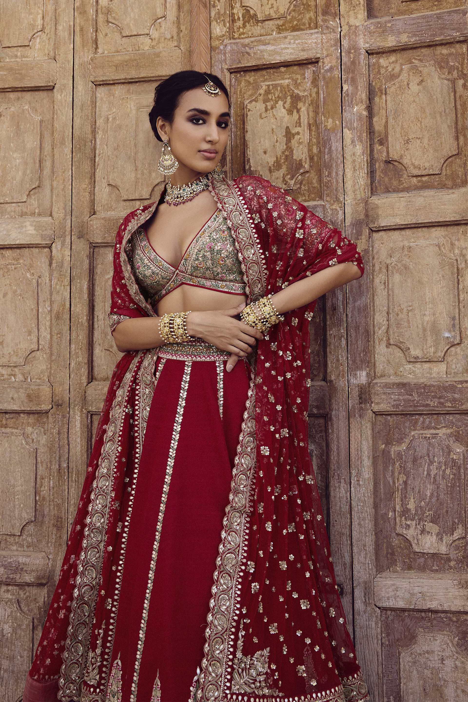 Mritsa Gota Patti Silk Lehenga Set - Red, Red, image 4