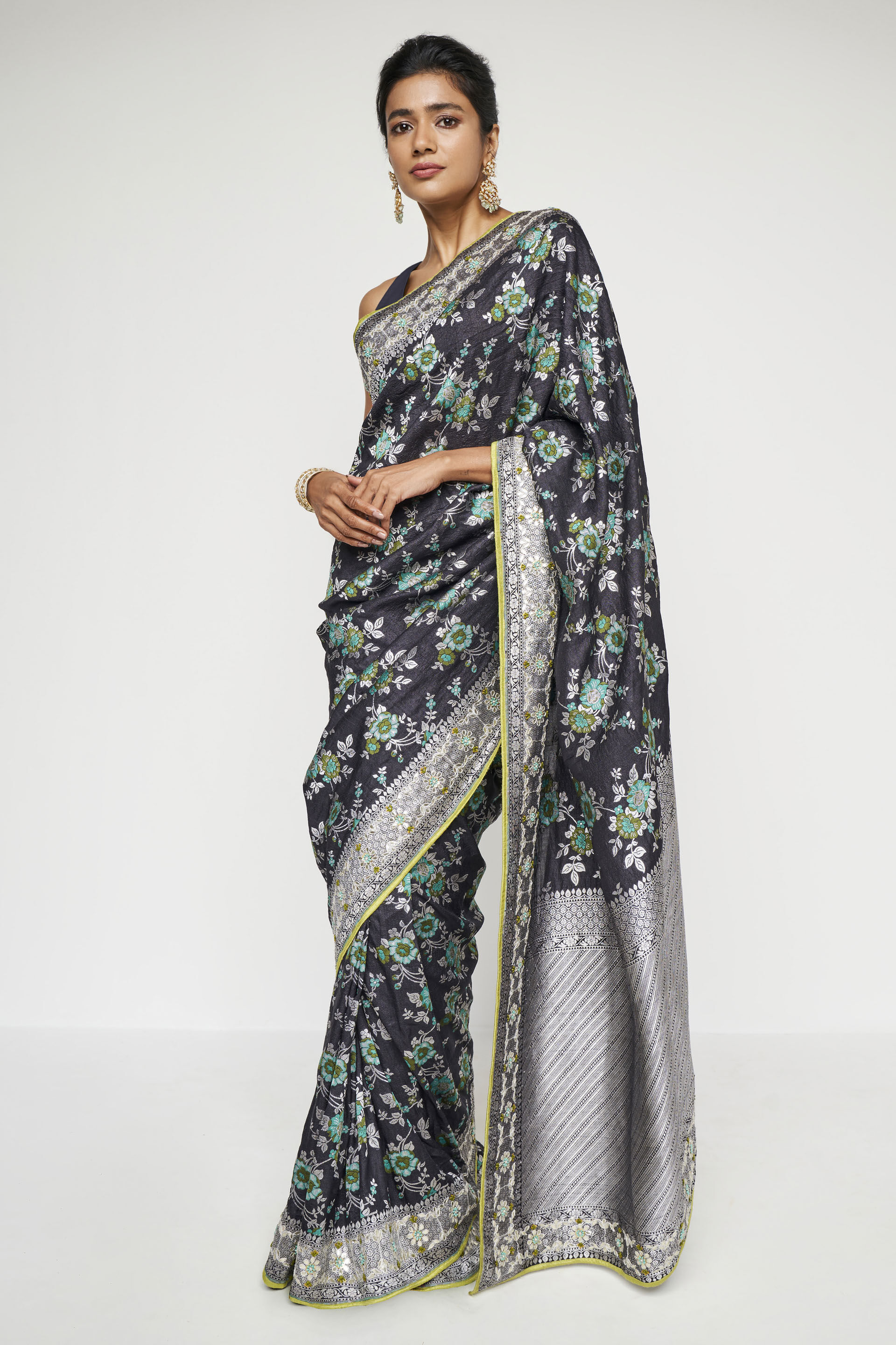 Meha Benarasi Saree - Black, Black, image 1