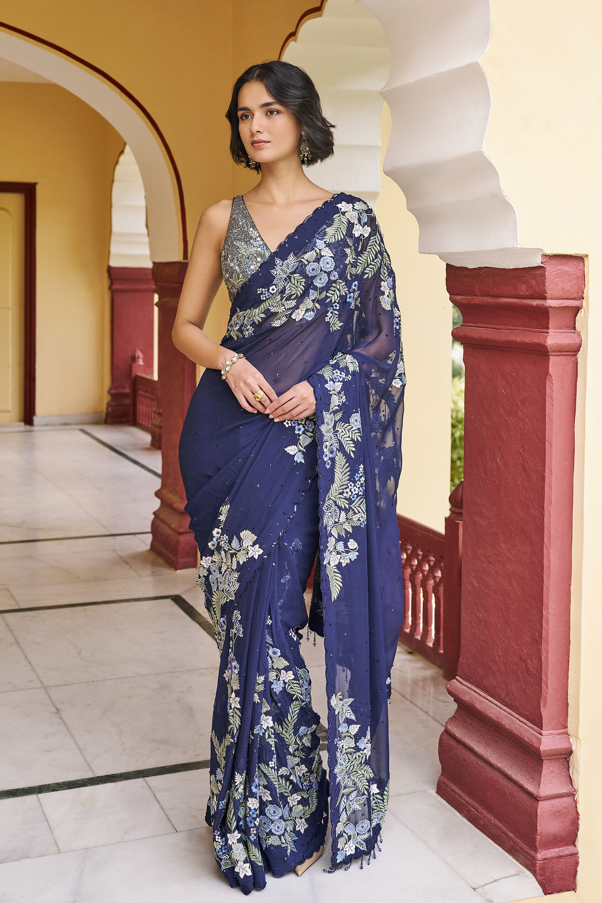 Allure Embroidered Saree - ​Blue